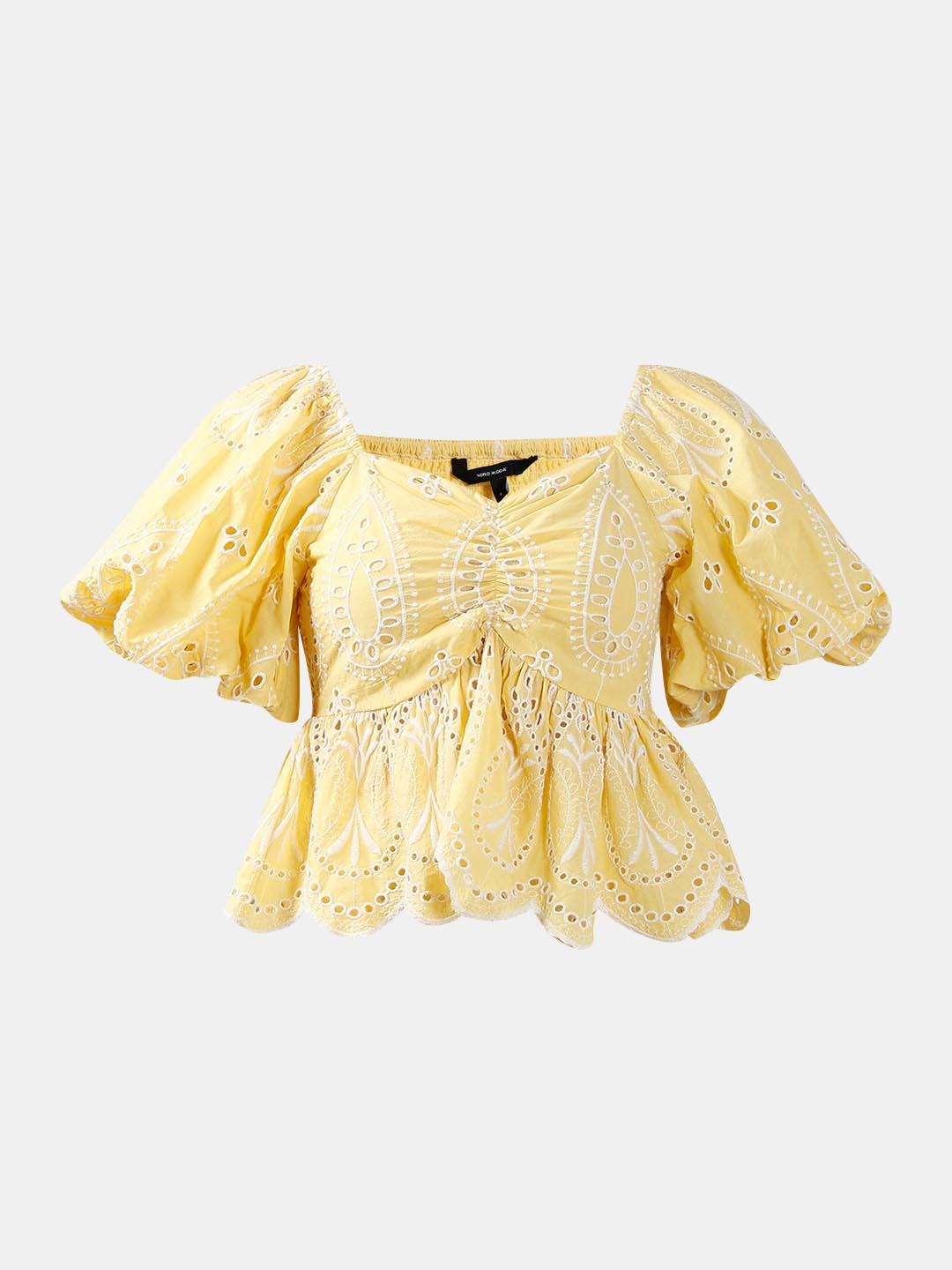 Vero Moda Yellow Schiffli Embroidered Top