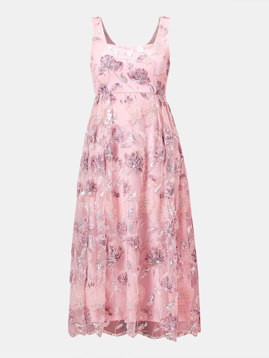 Marquee Pink Floral Embroidered Midi Dress