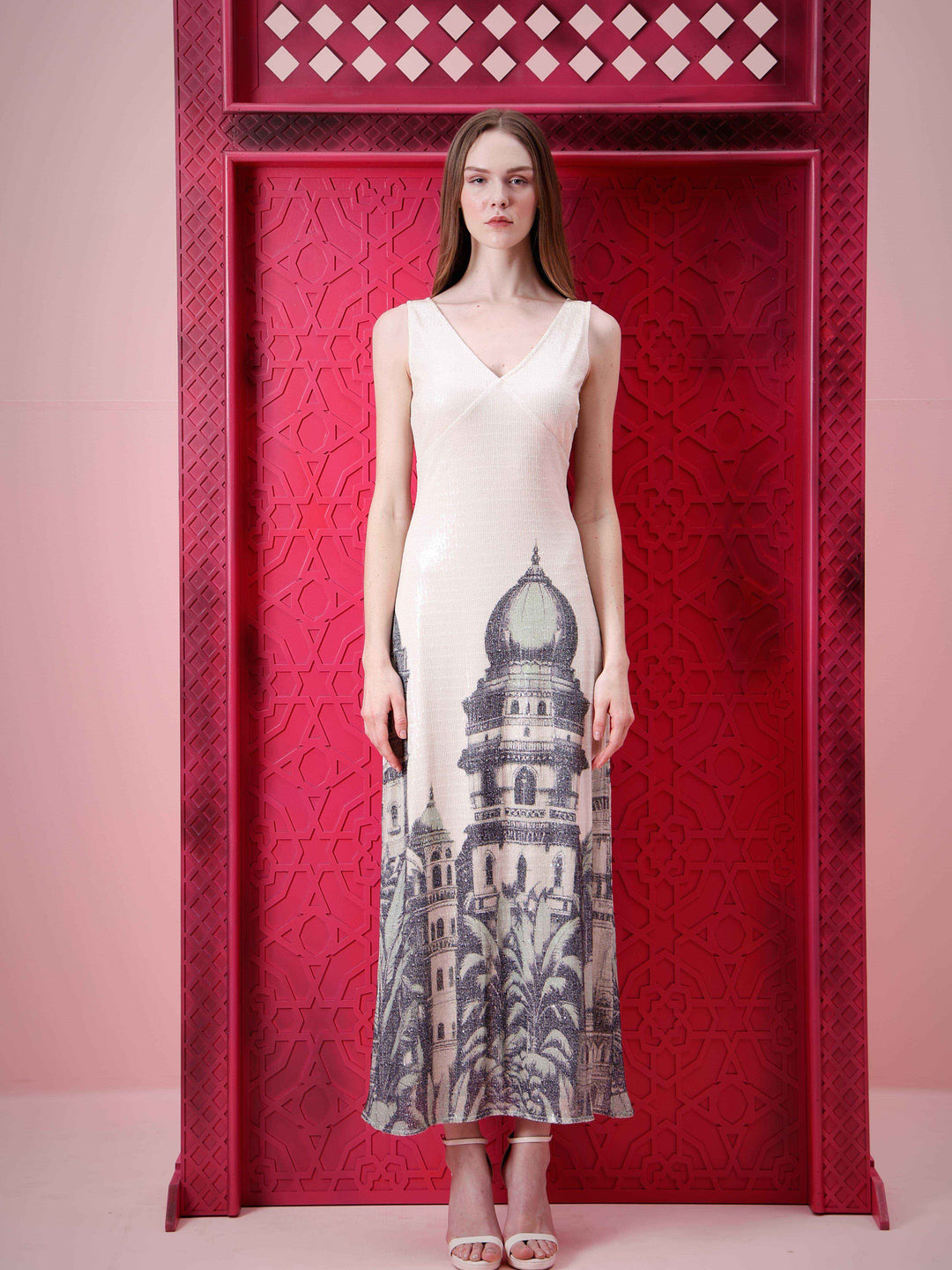 Vero Moda Marquee White Sequin Printed Dress