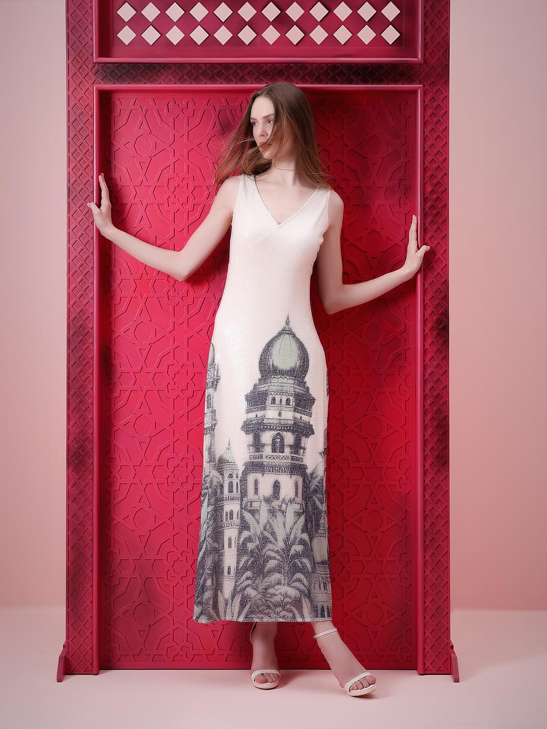 Vero Moda Marquee White Sequin Printed Dress