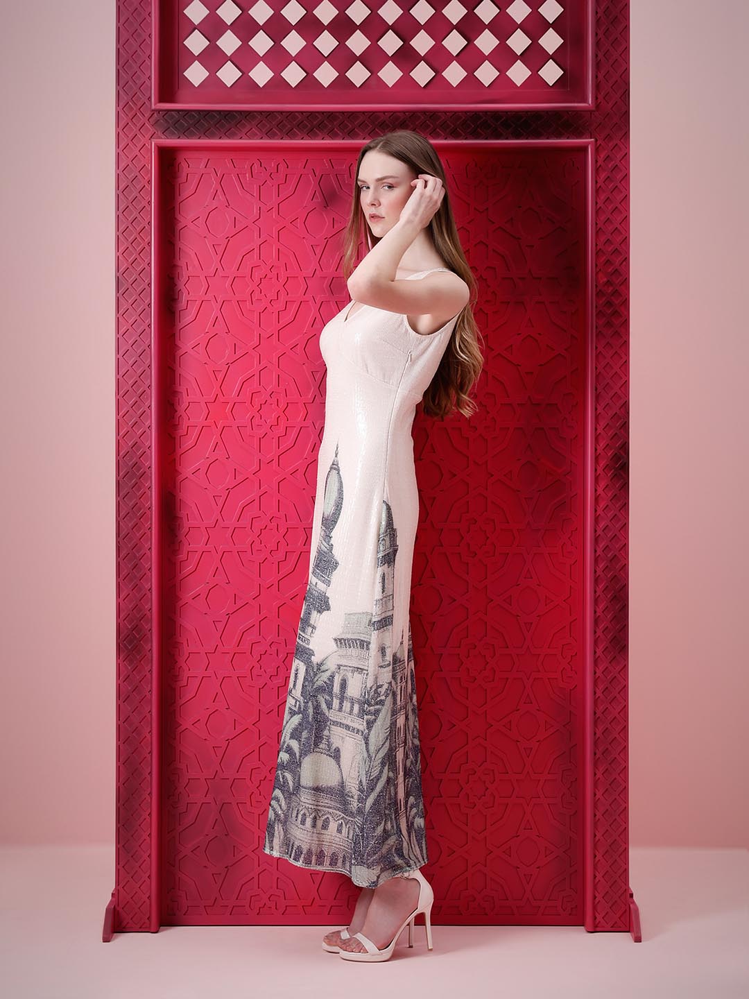 Vero Moda Marquee White Sequin Printed Dress