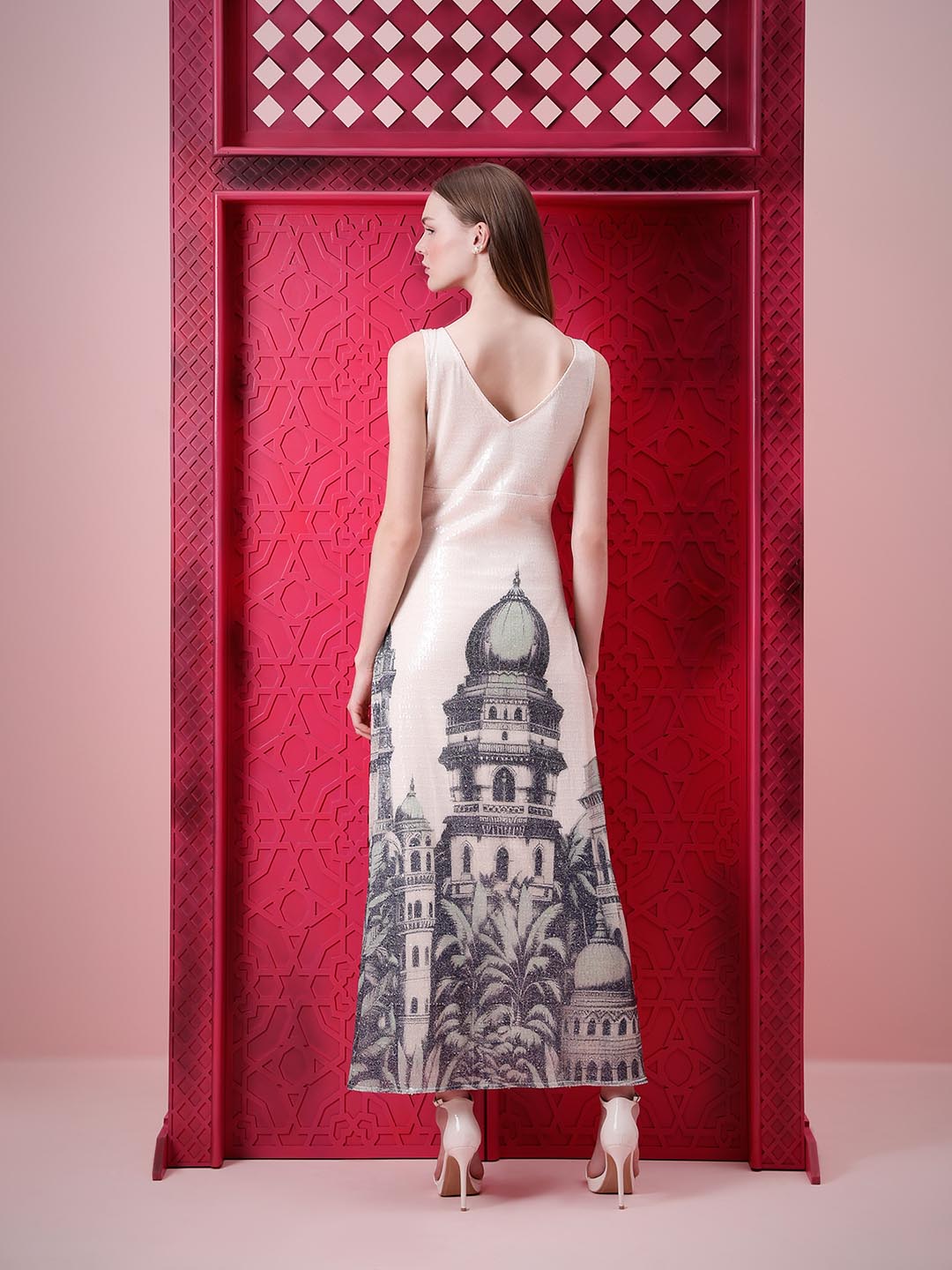 Vero Moda Marquee White Sequin Printed Dress