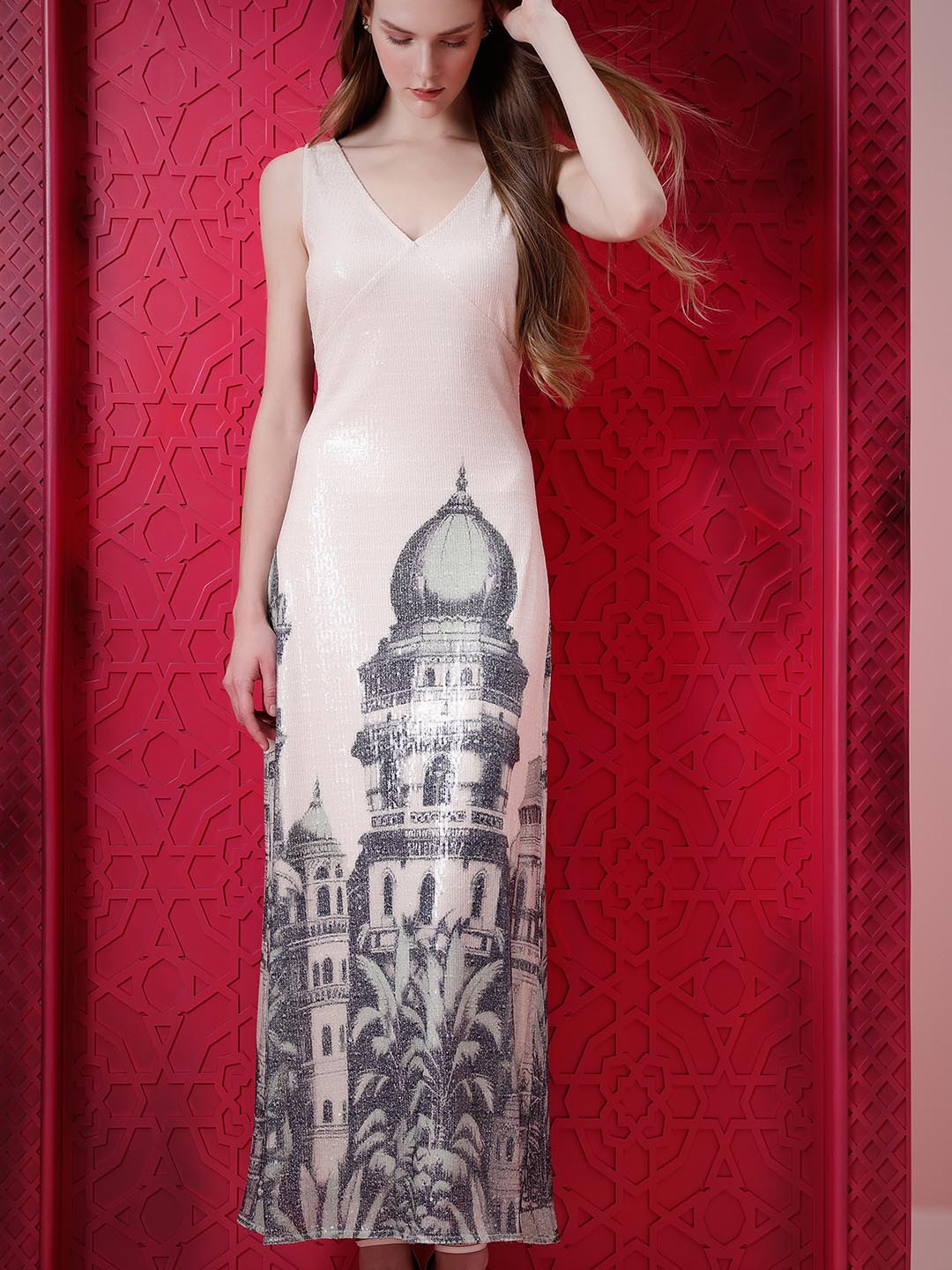 Vero Moda Marquee White Sequin Printed Dress