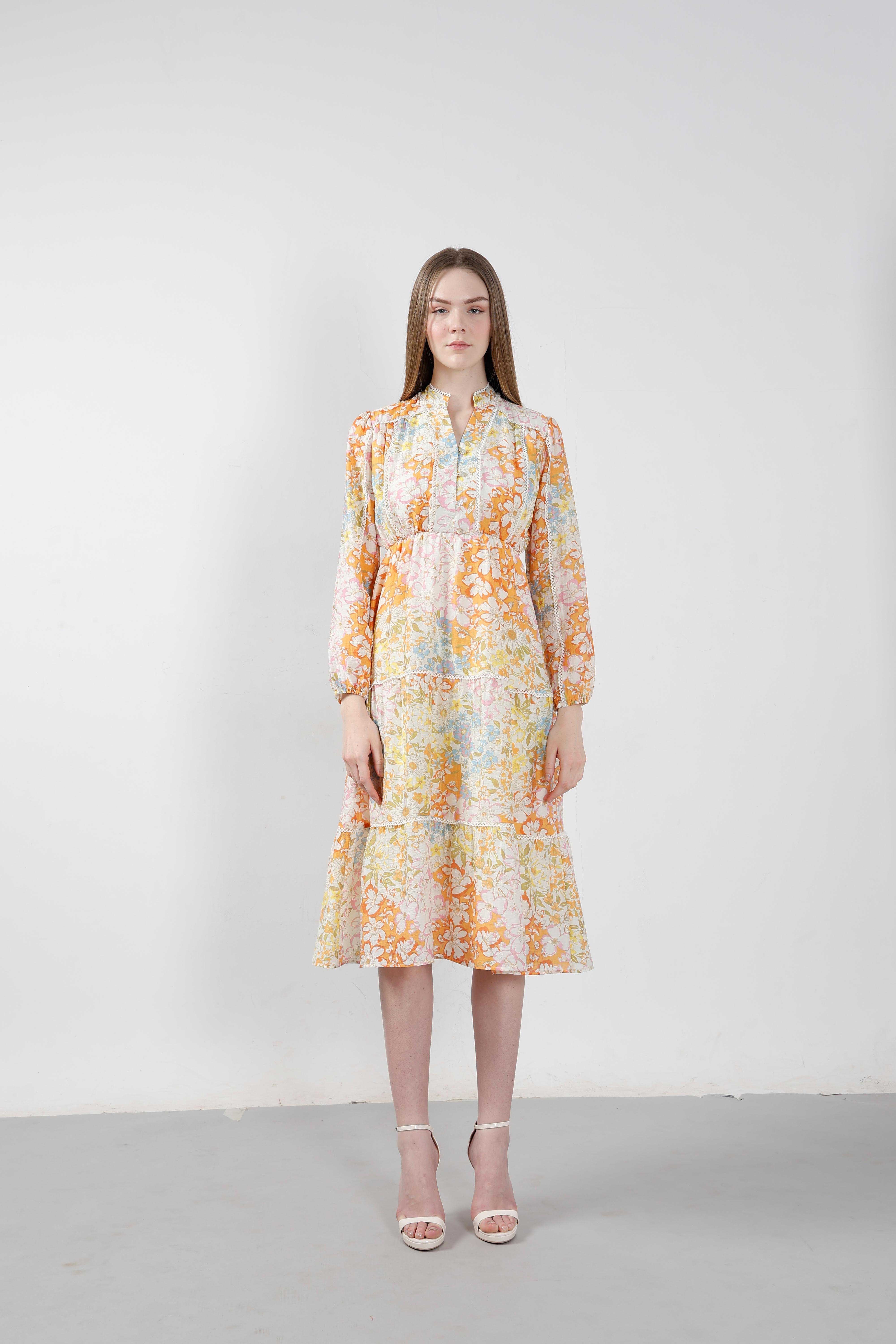 Vero Moda Orange Floral Midi Dress