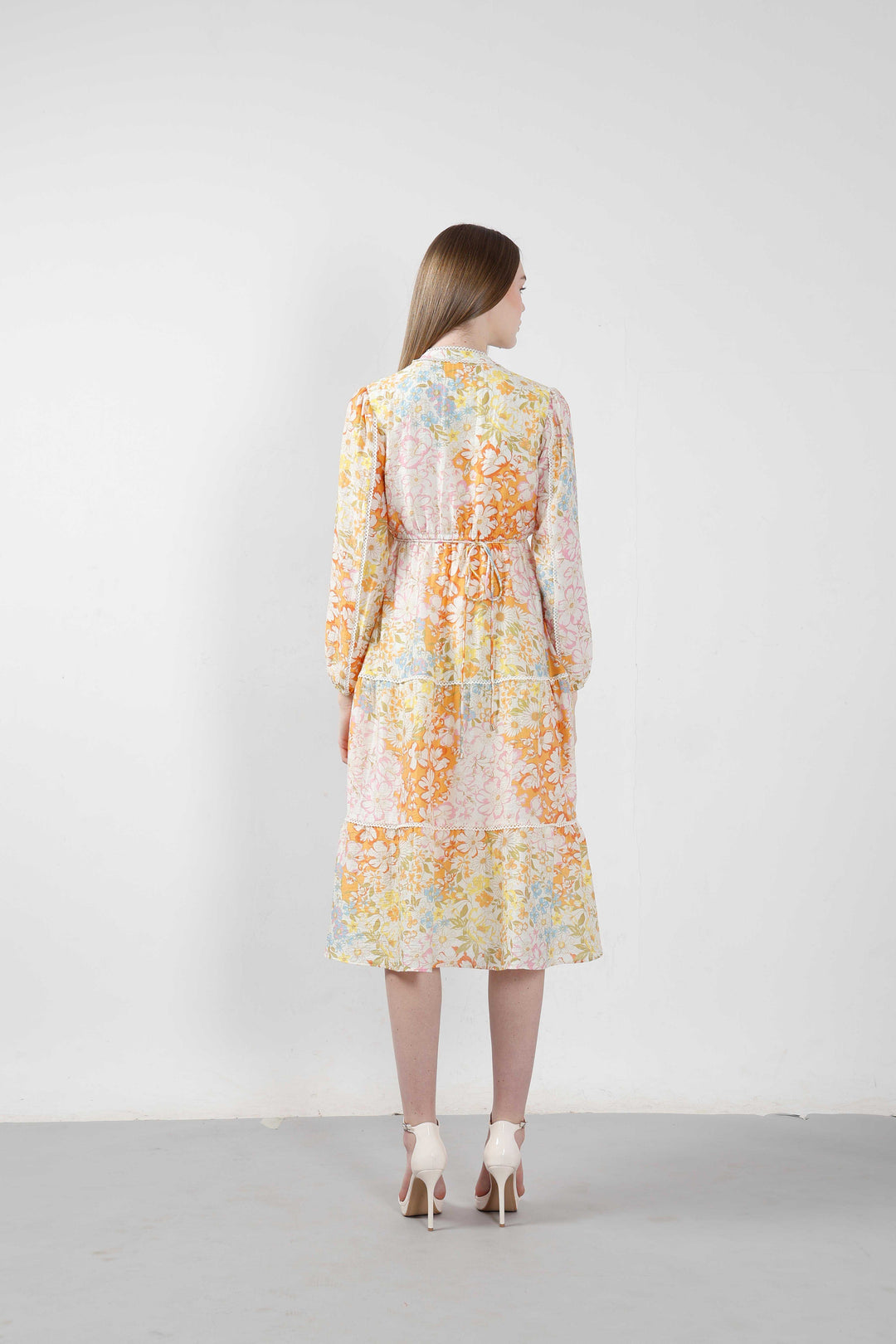 Vero Moda Orange Floral Midi Dress