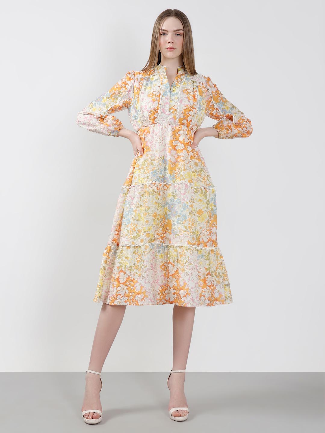 Vero Moda Orange Floral Midi Dress