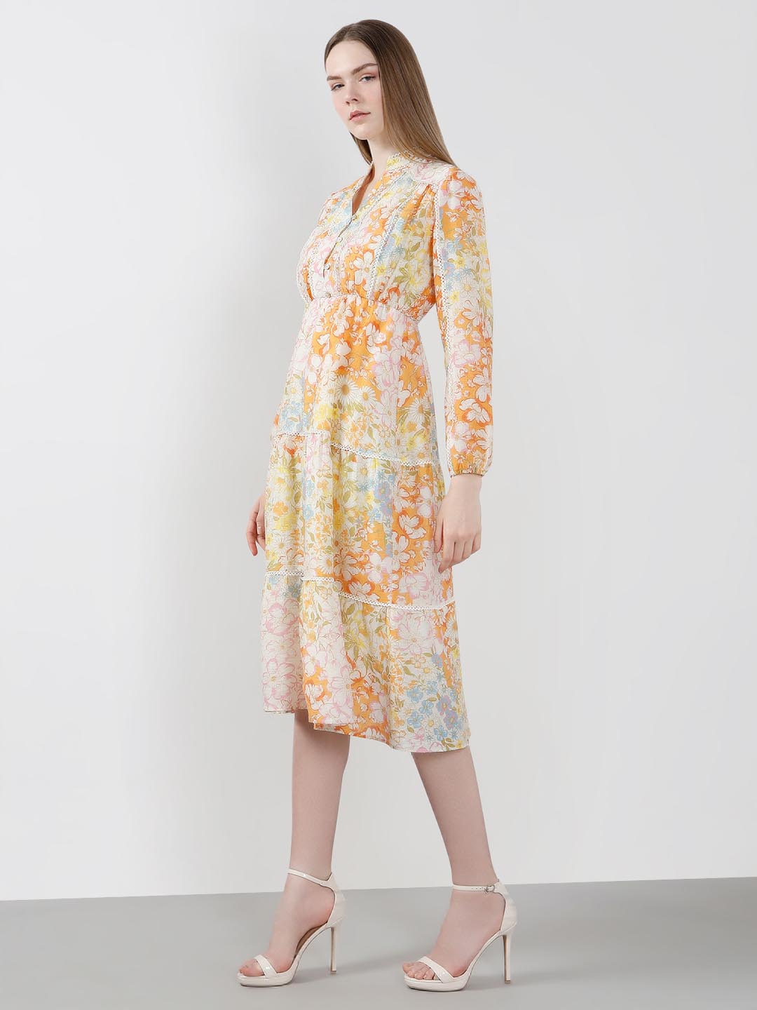 Vero Moda Orange Floral Midi Dress