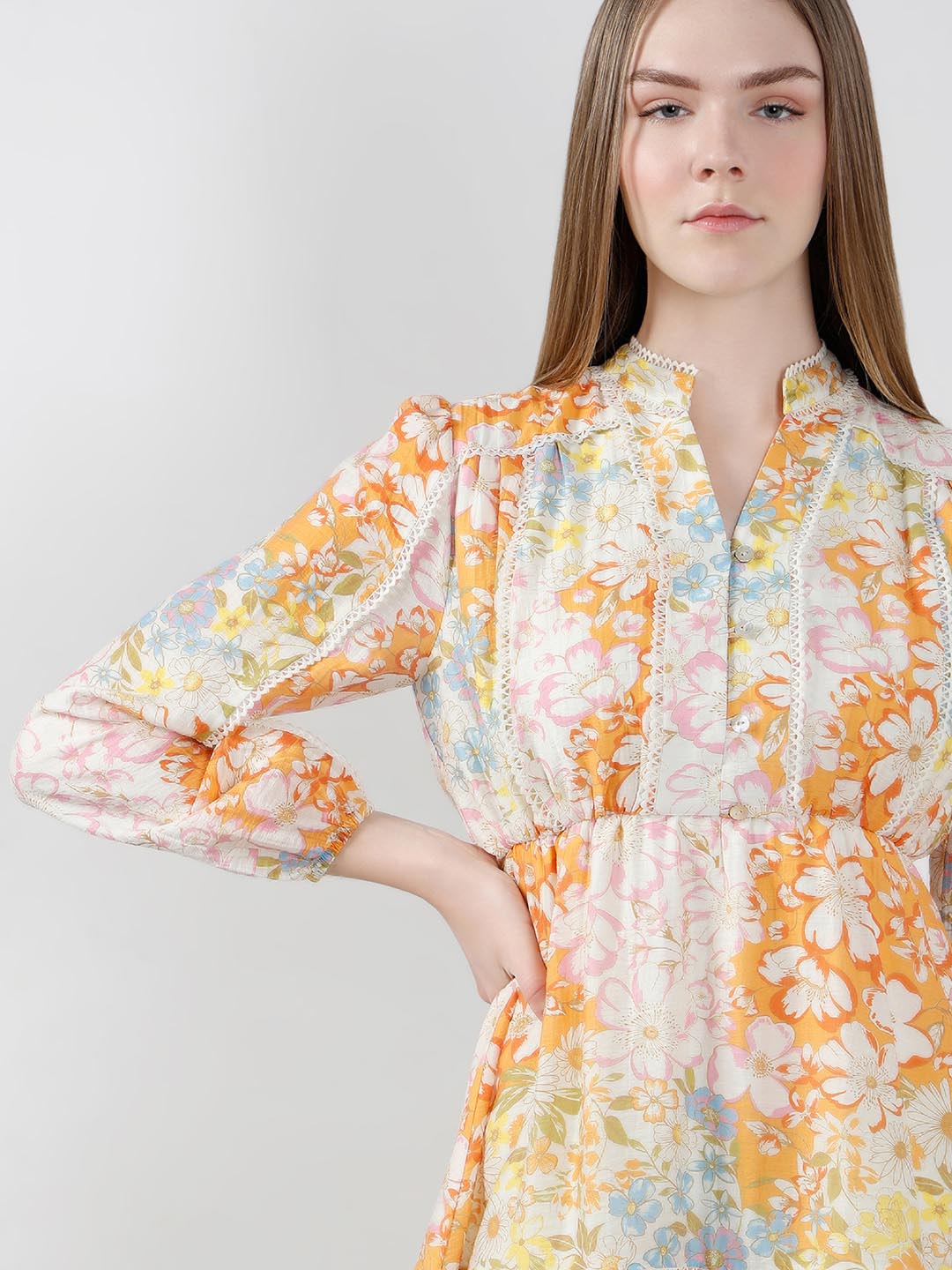 Vero Moda Orange Floral Midi Dress