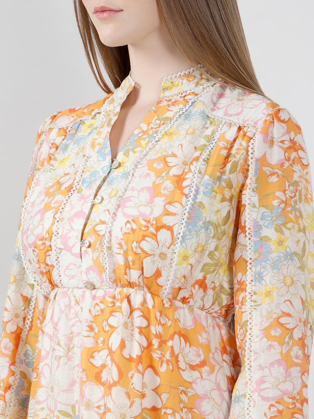 Vero Moda Orange Floral Midi Dress