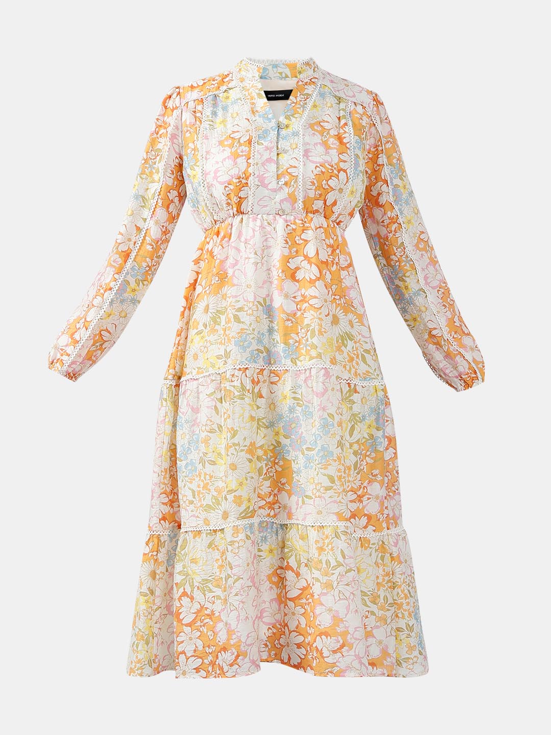 Vero Moda Orange Floral Midi Dress
