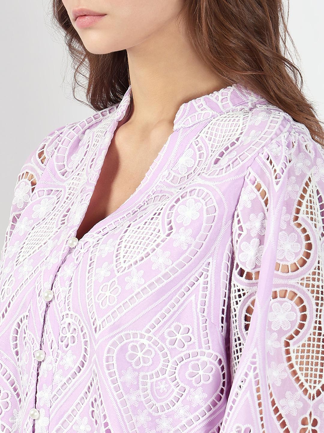 Lilac Schiffli Embroidered Top