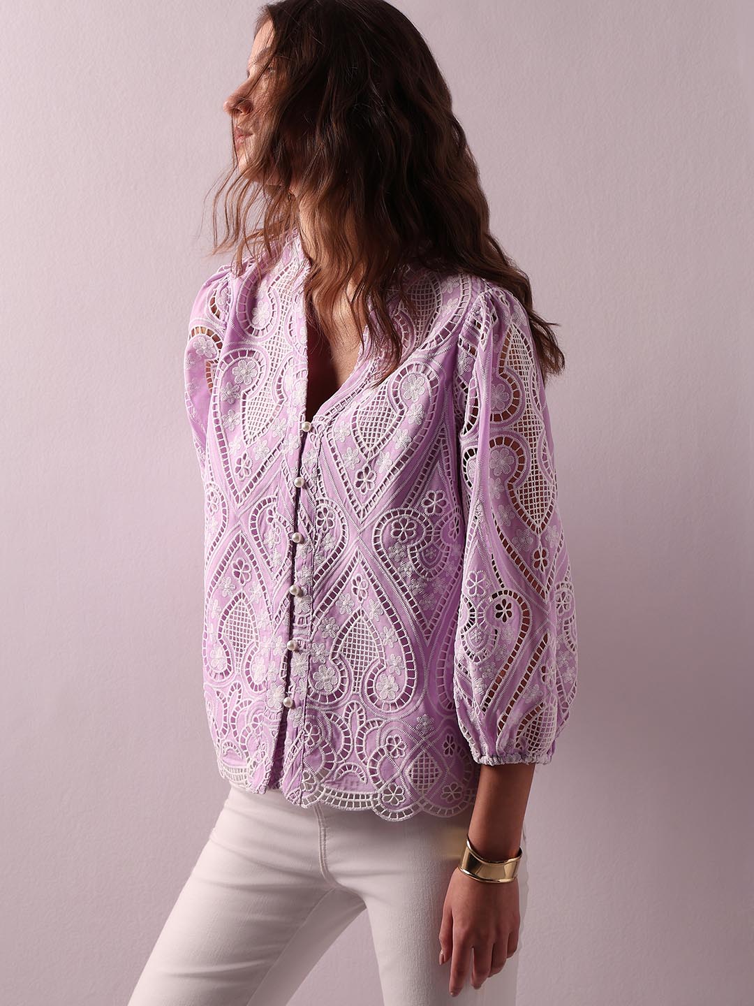 Lilac Schiffli Embroidered Top