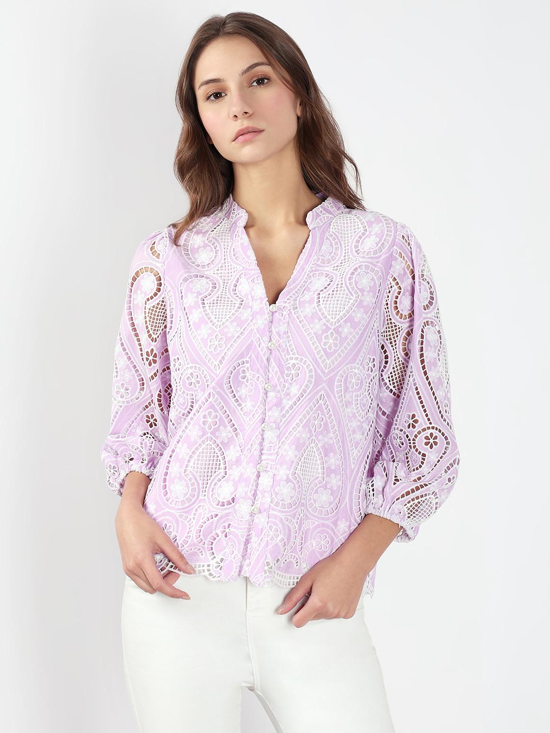 Lilac Schiffli Embroidered Top