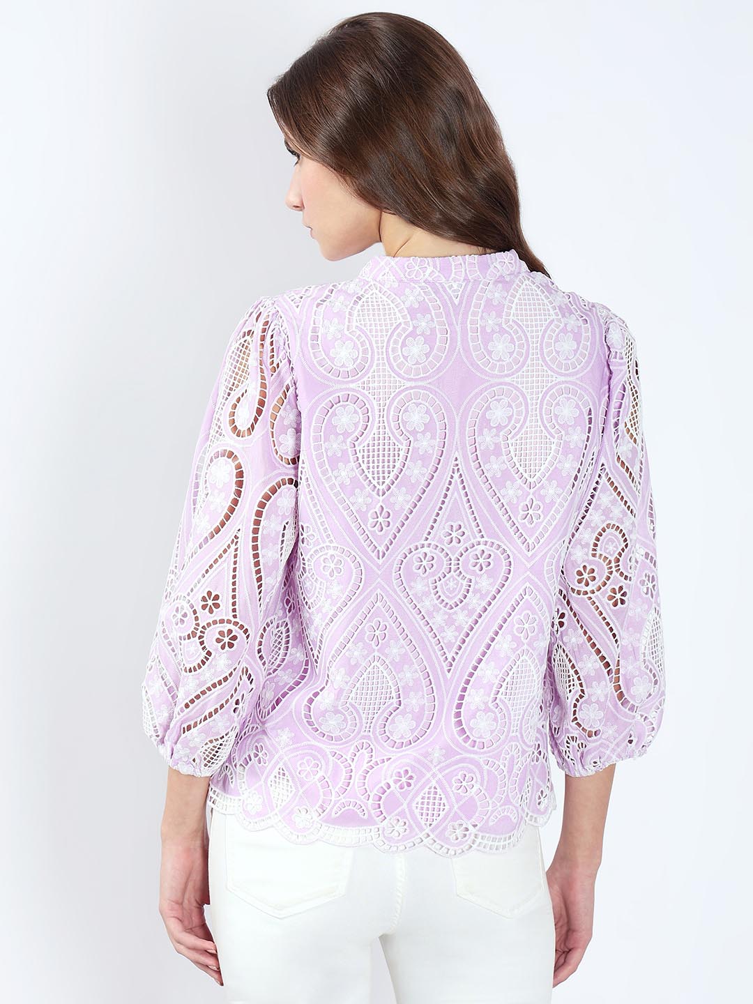 Lilac Schiffli Embroidered Top