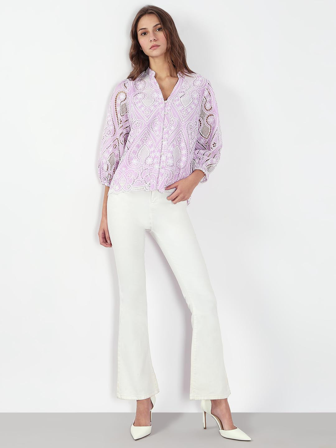 Lilac Schiffli Embroidered Top