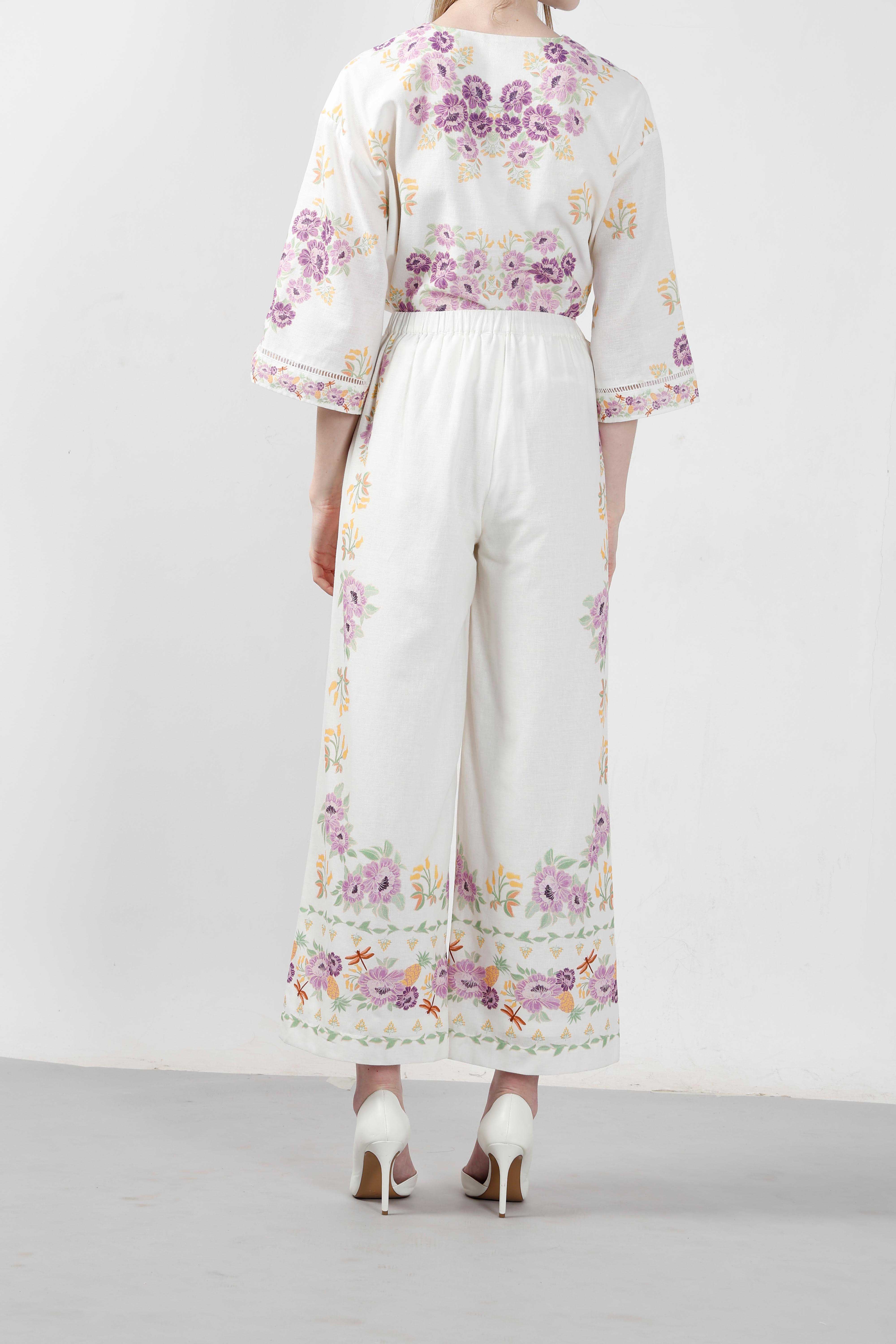 Vero Moda White Floral High Rise Pants