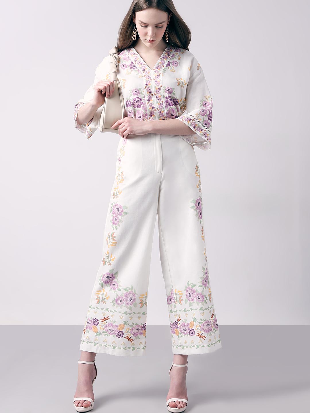 Vero Moda White Floral High Rise Pants