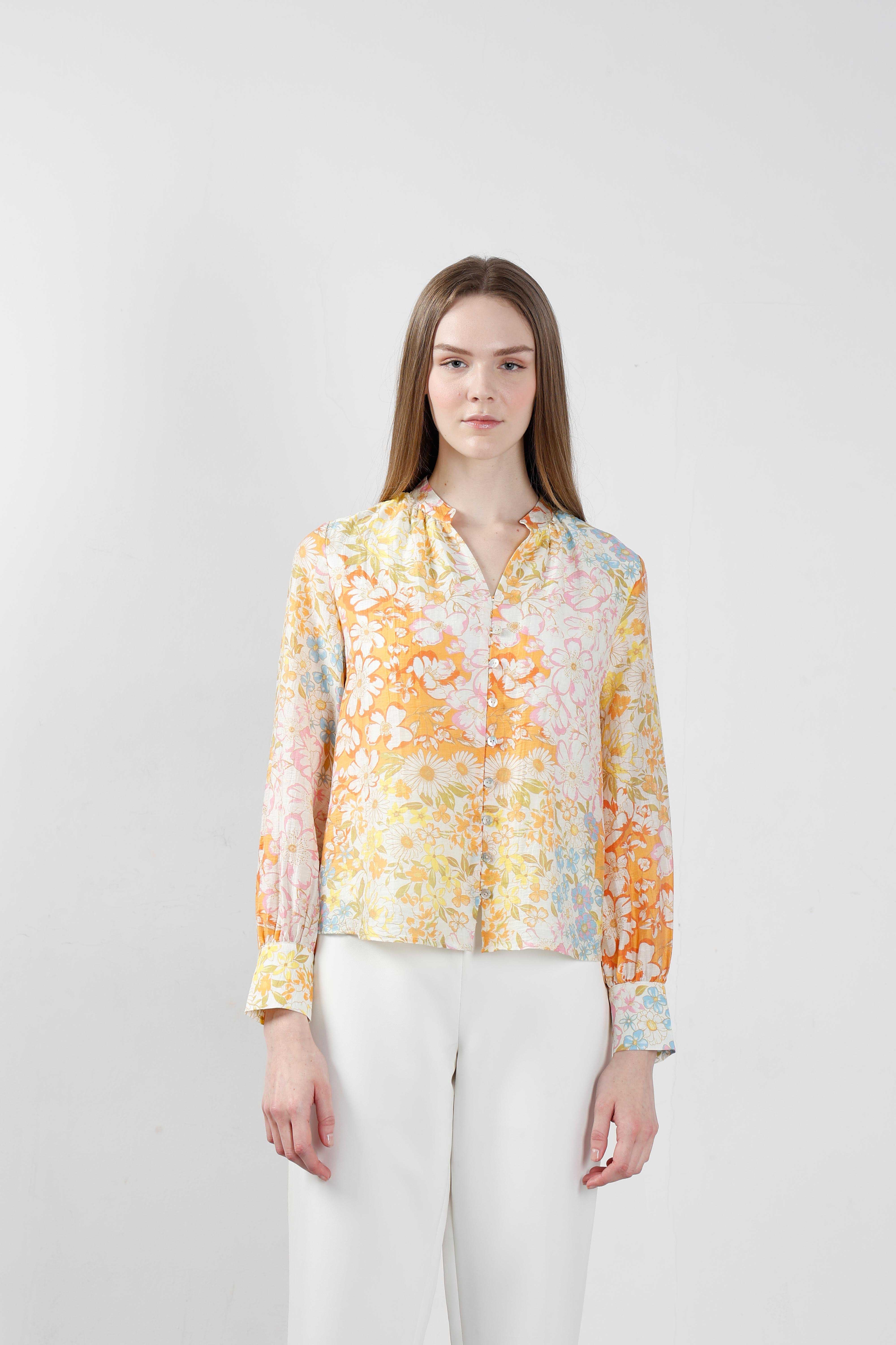 Vero Moda Yellow Floral Full Sleeves Shirt