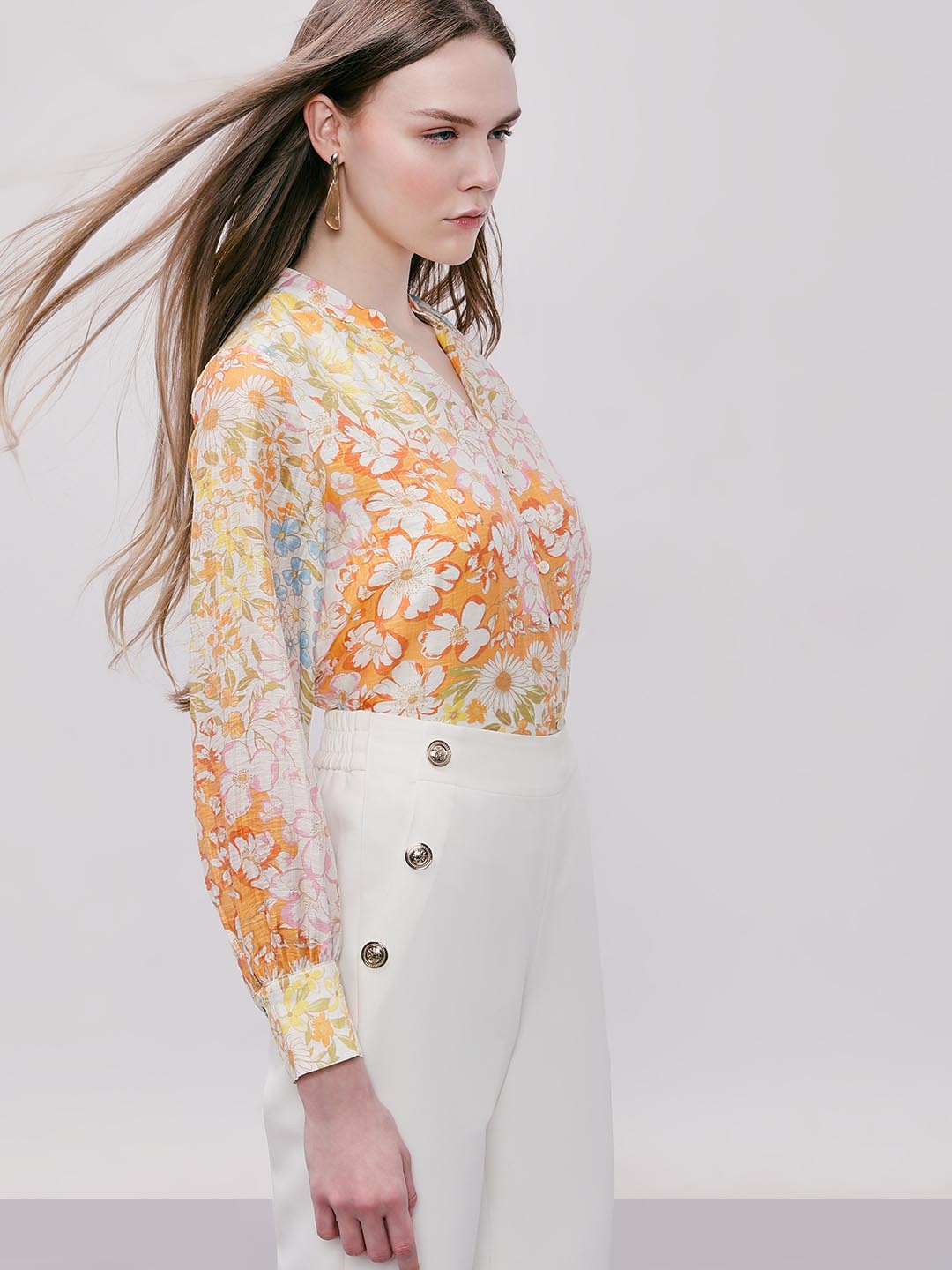 Vero Moda Yellow Floral Full Sleeves Shirt