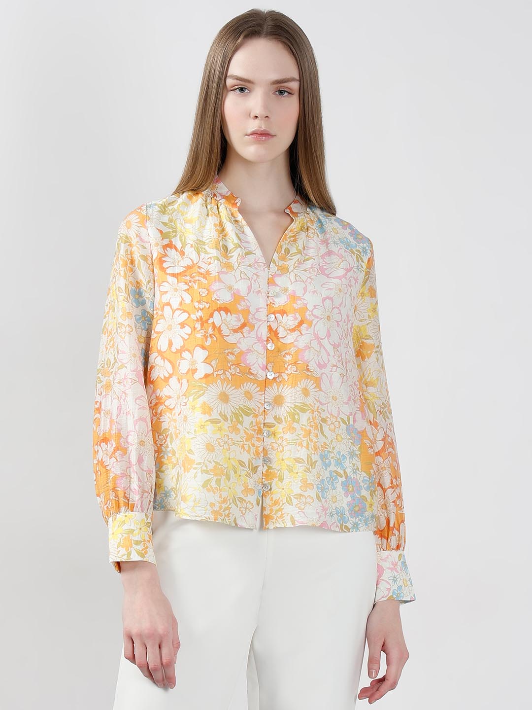 Vero Moda Yellow Floral Full Sleeves Shirt
