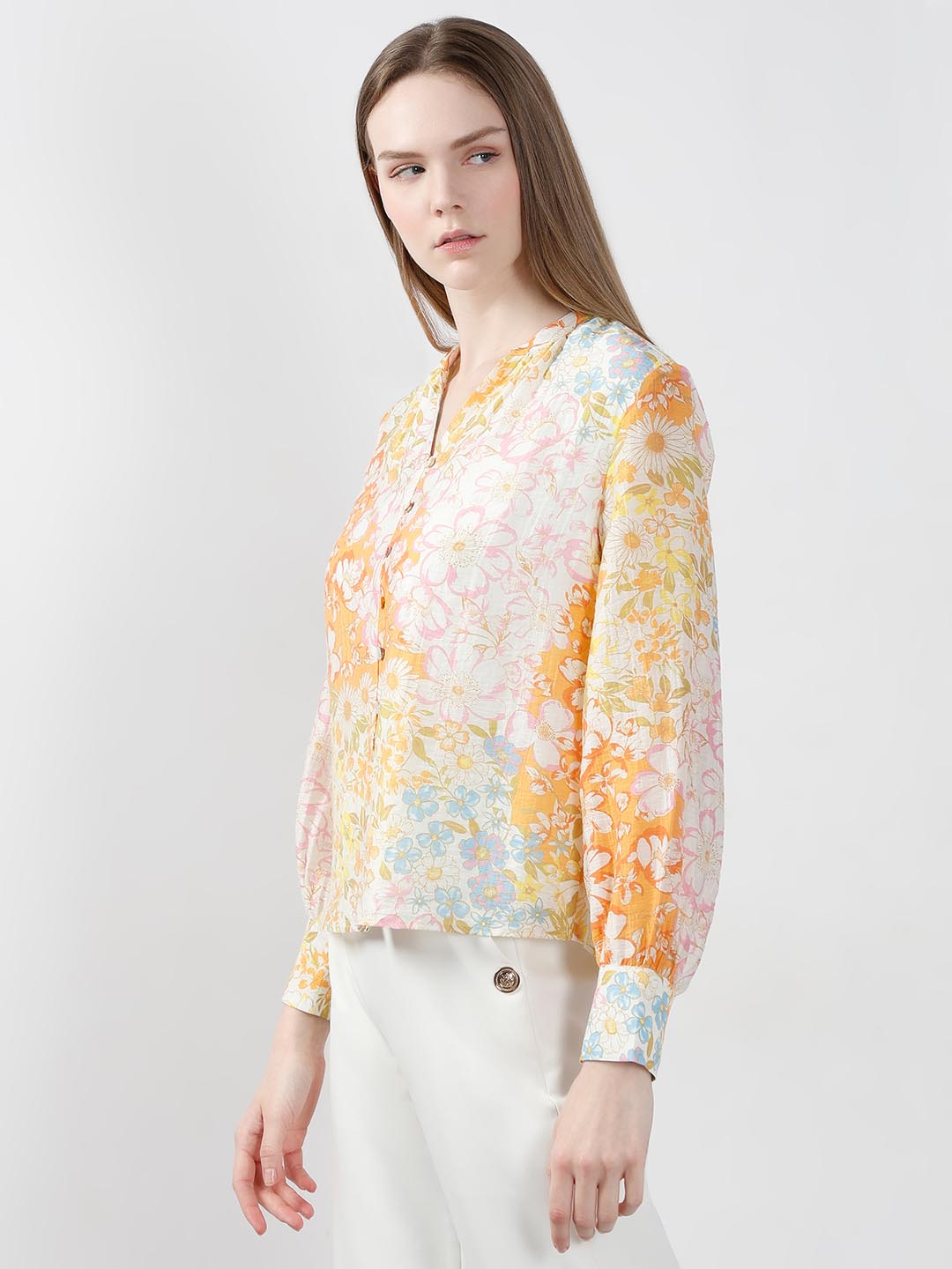 Vero Moda Yellow Floral Full Sleeves Shirt
