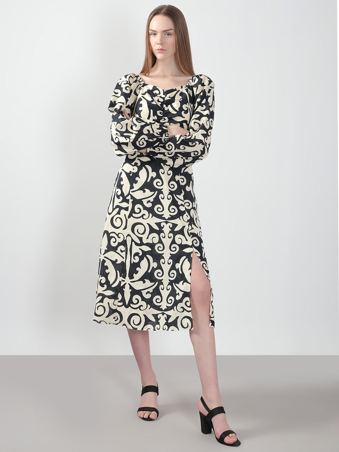 Black Printed Midi Dress