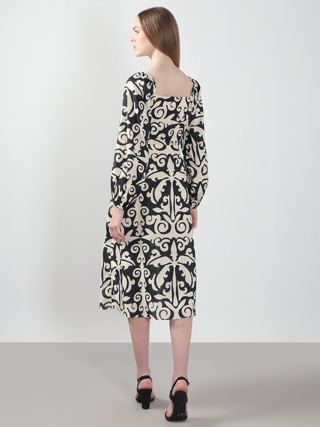 Black Printed Midi Dress