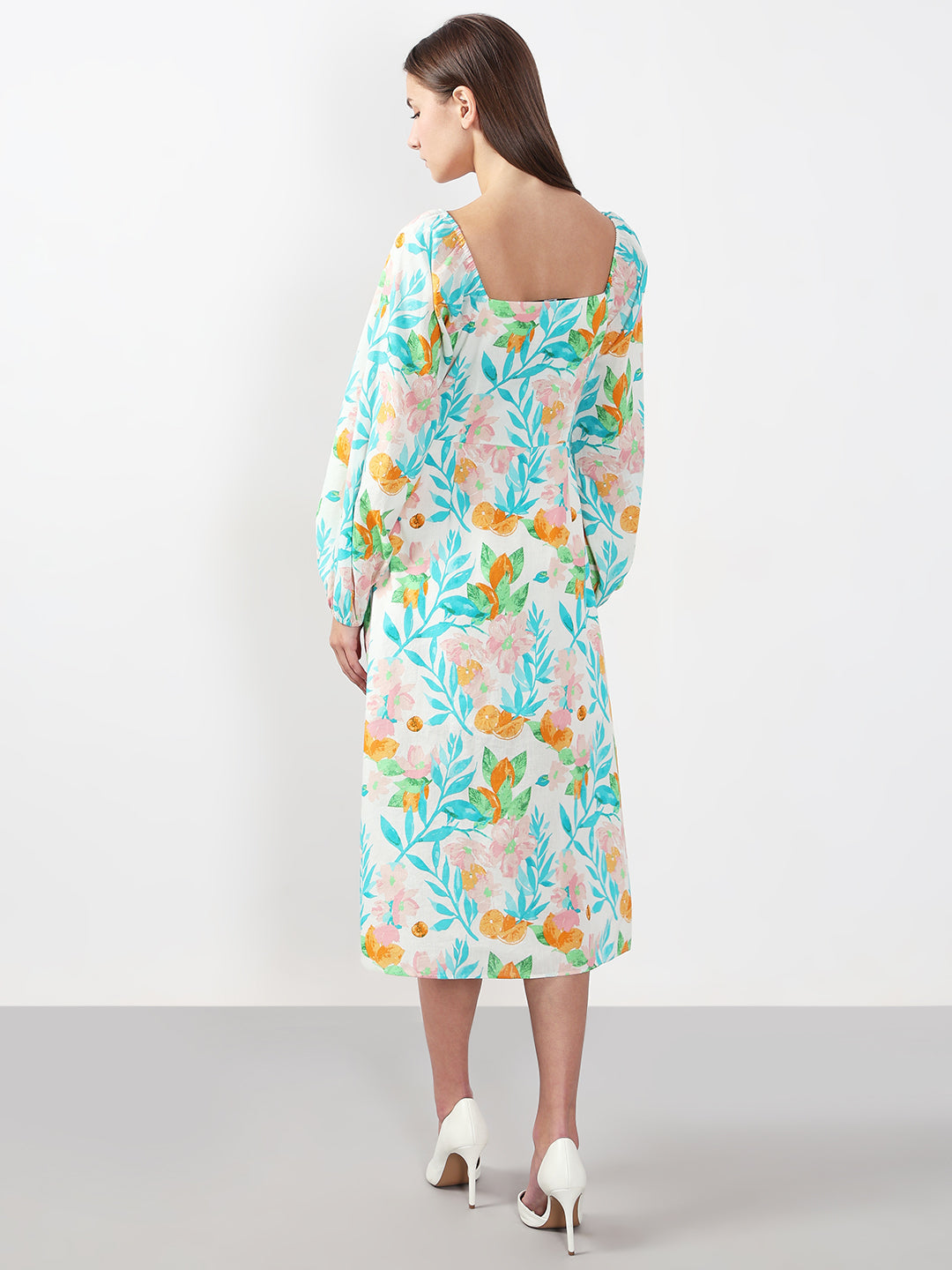 Blue & White Printed Midi Dress