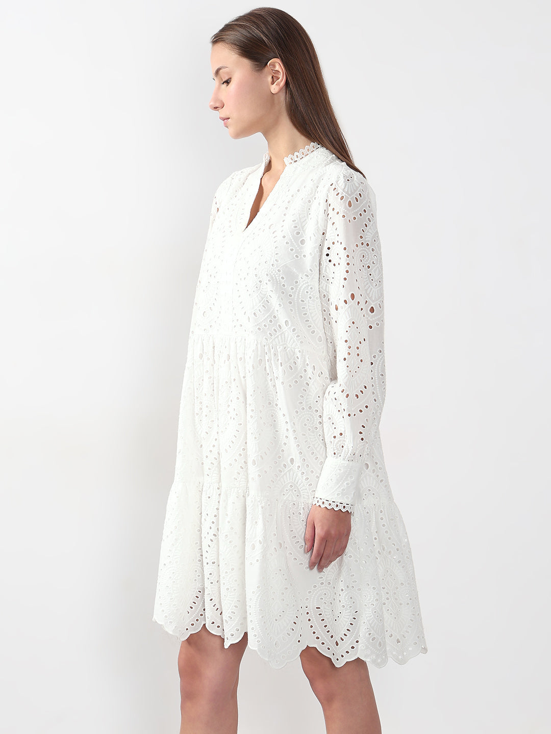 White Schiffli Embroidered Dress