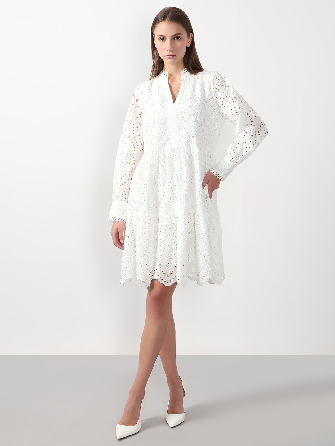 White Schiffli Embroidered Dress