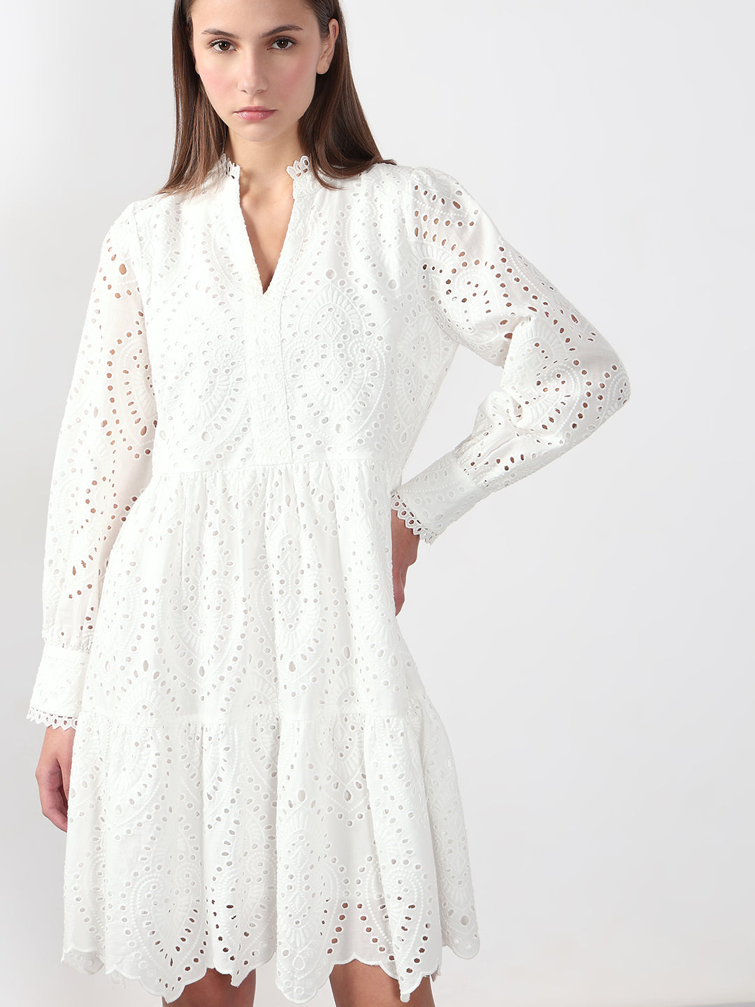 White Schiffli Embroidered Dress