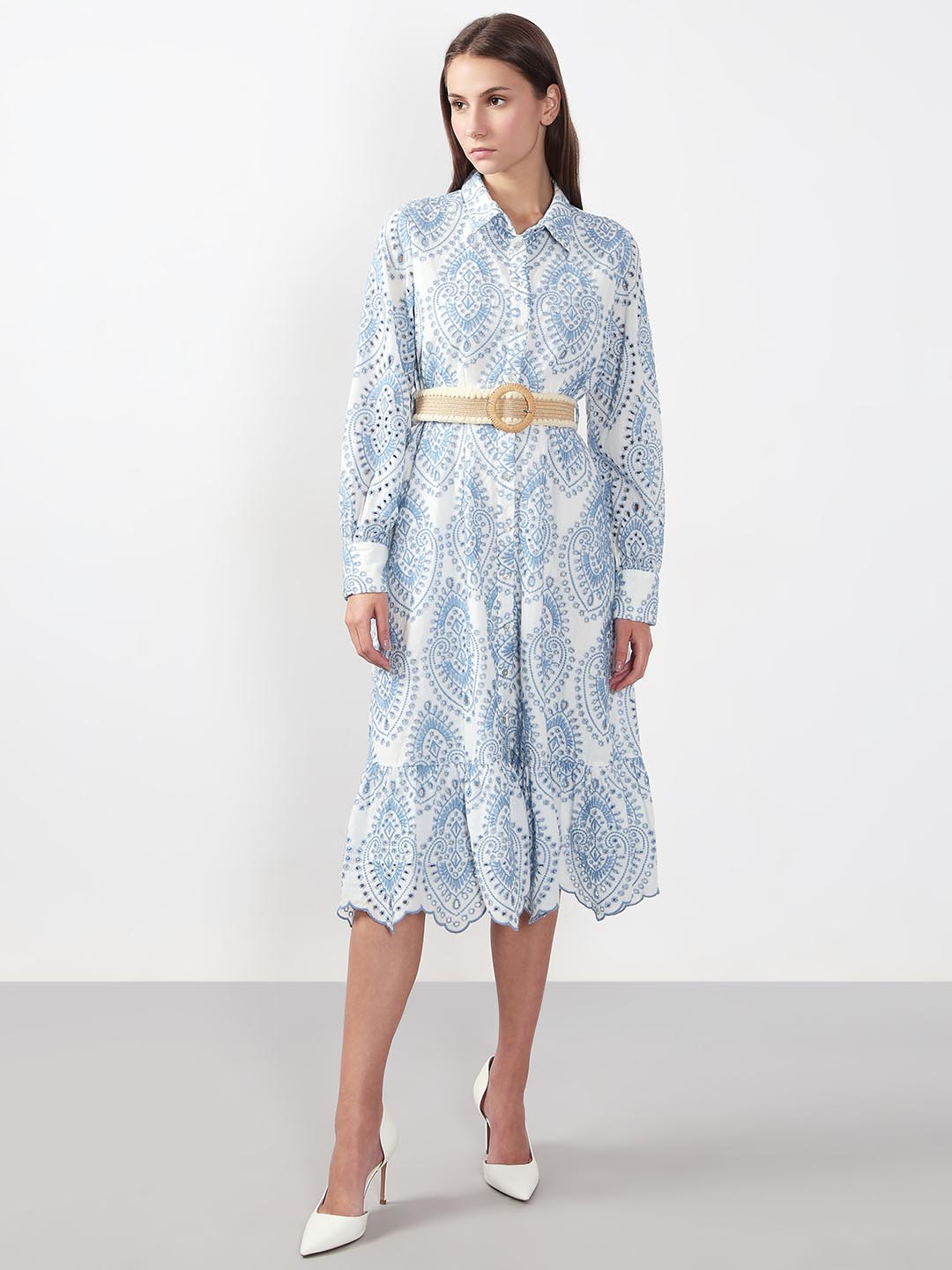 Vero Moda White Schiffli Embroidered Shirt Dress