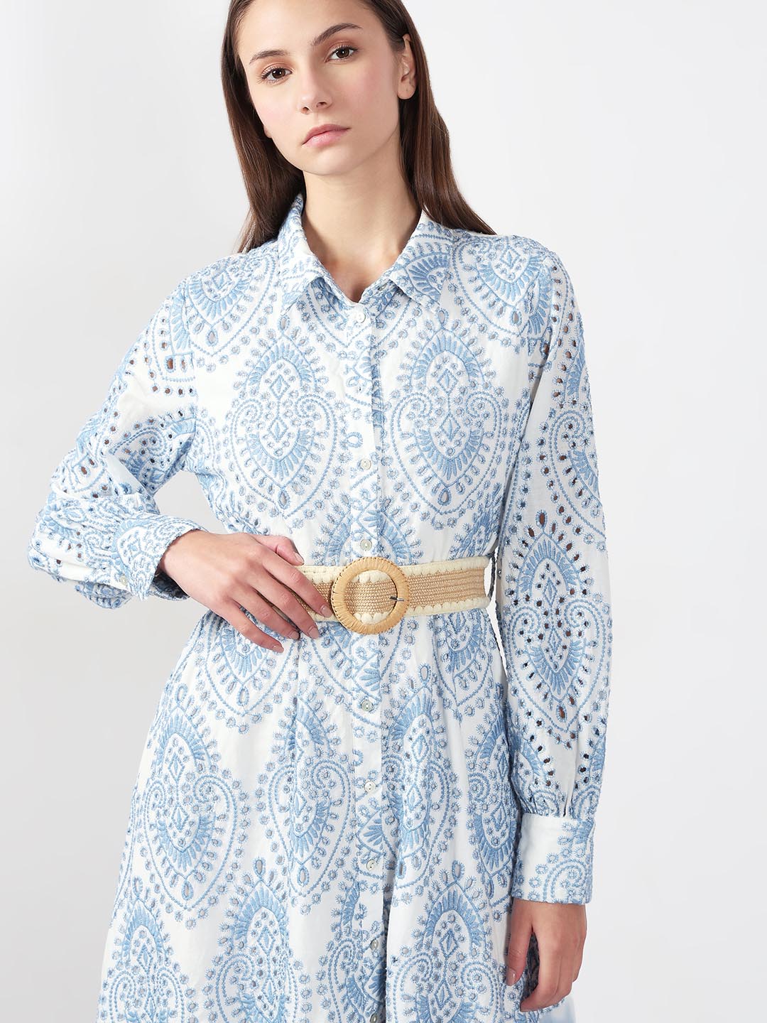 Vero Moda White Schiffli Embroidered Shirt Dress