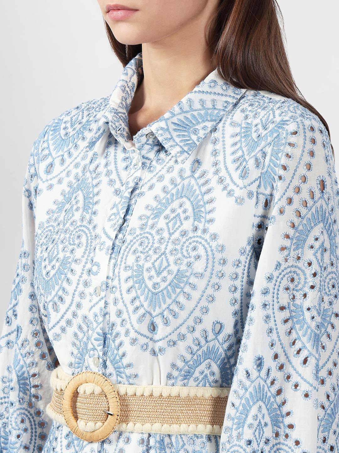 Vero Moda White Schiffli Embroidered Shirt Dress