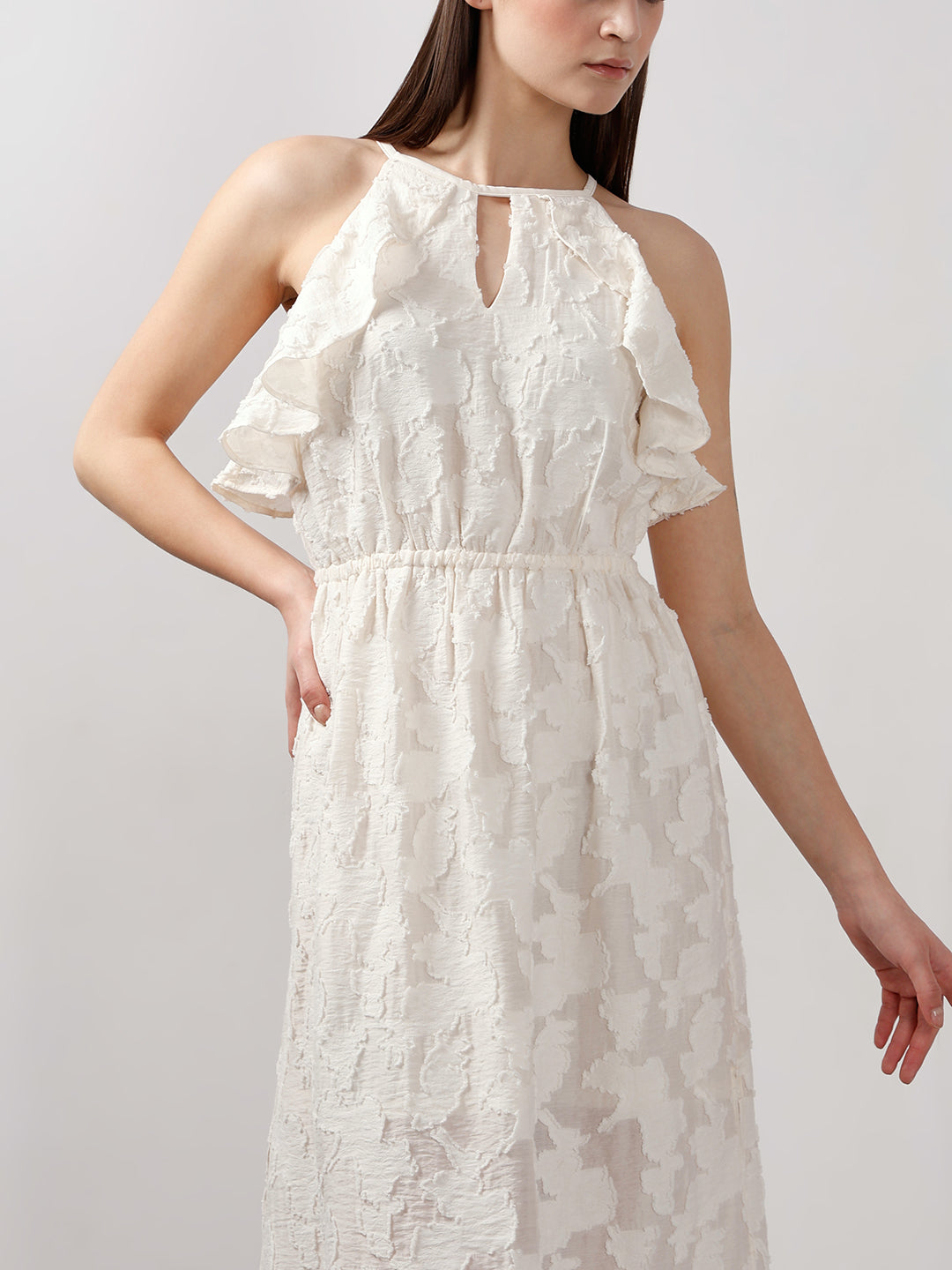 VERO MODA White Ruffle Midaxi Dress