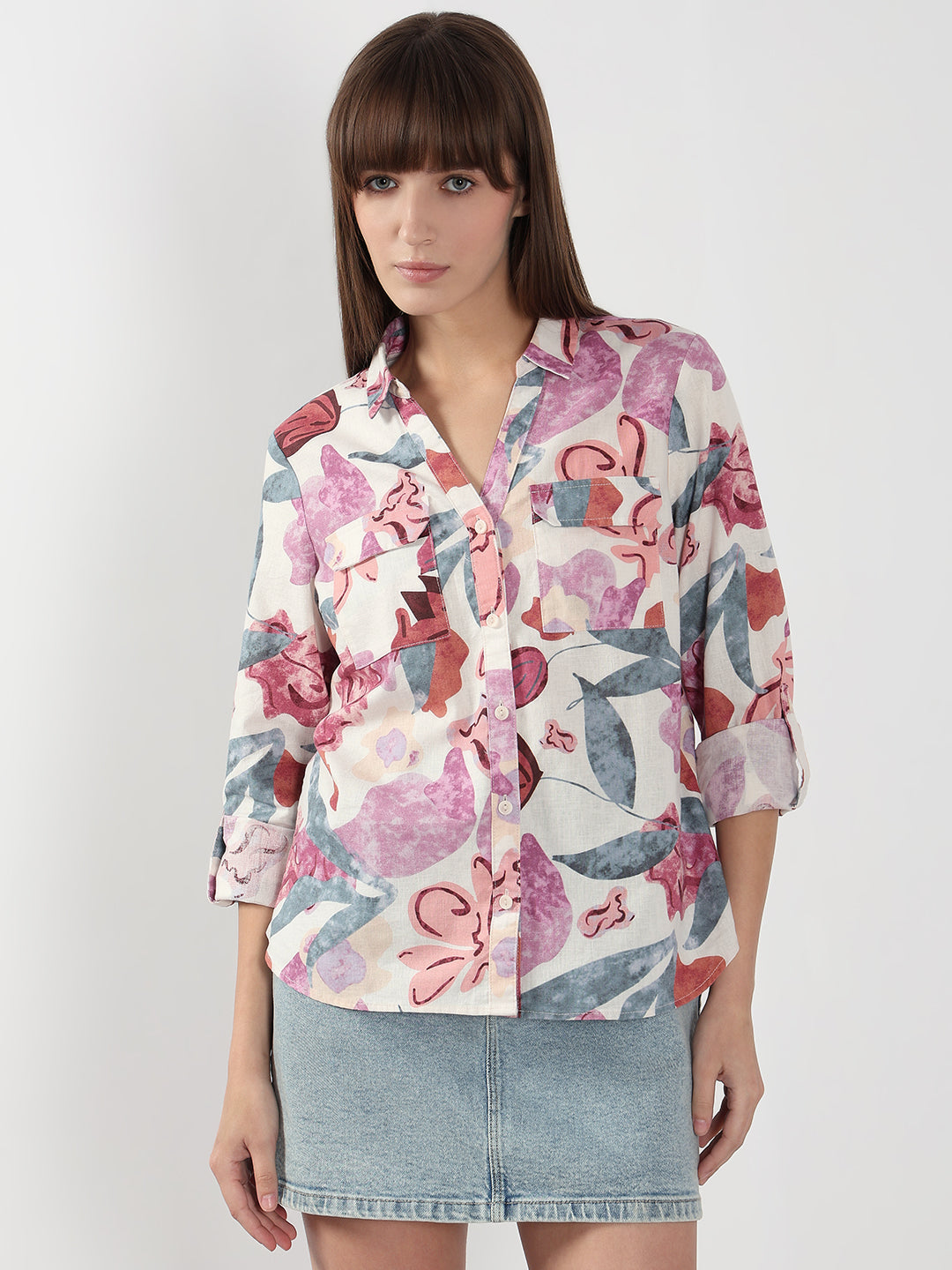 Pink Printed Full Sleeves Shirt