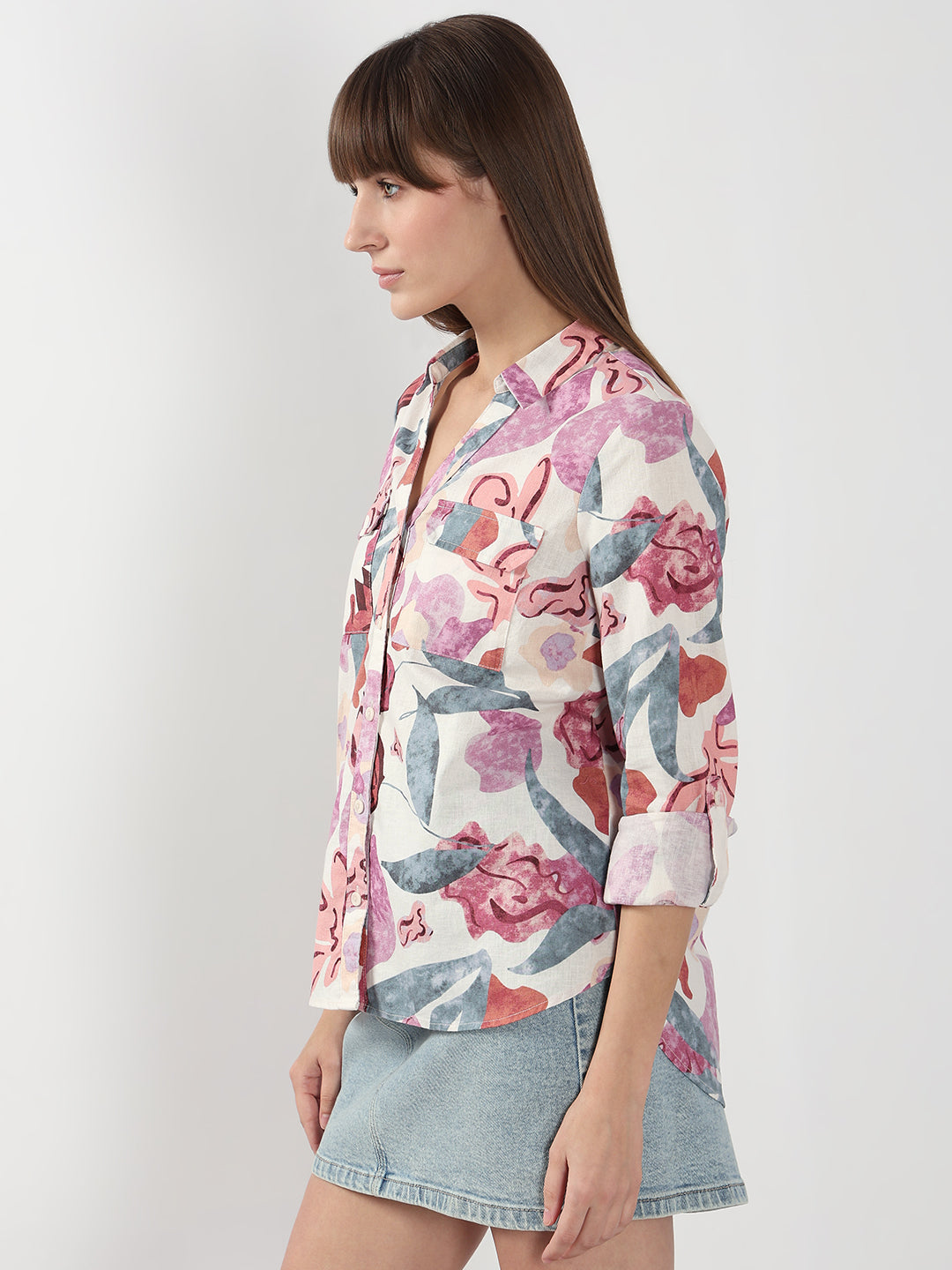 Pink Printed Full Sleeves Shirt