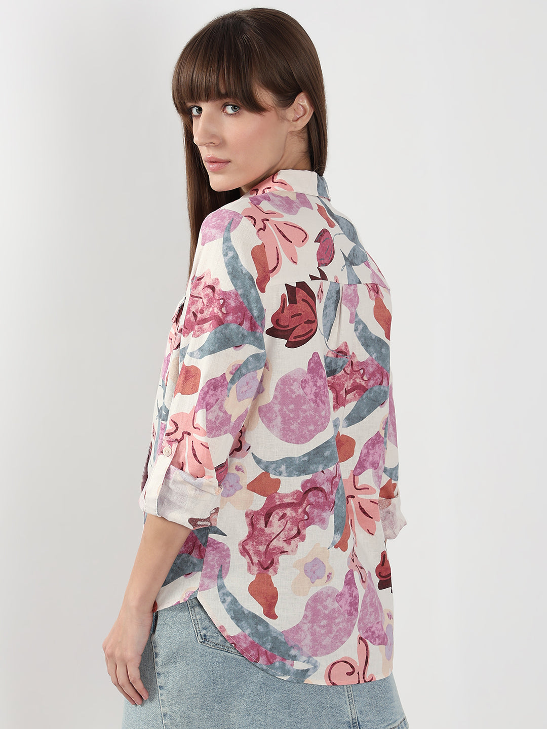 Pink Printed Full Sleeves Shirt