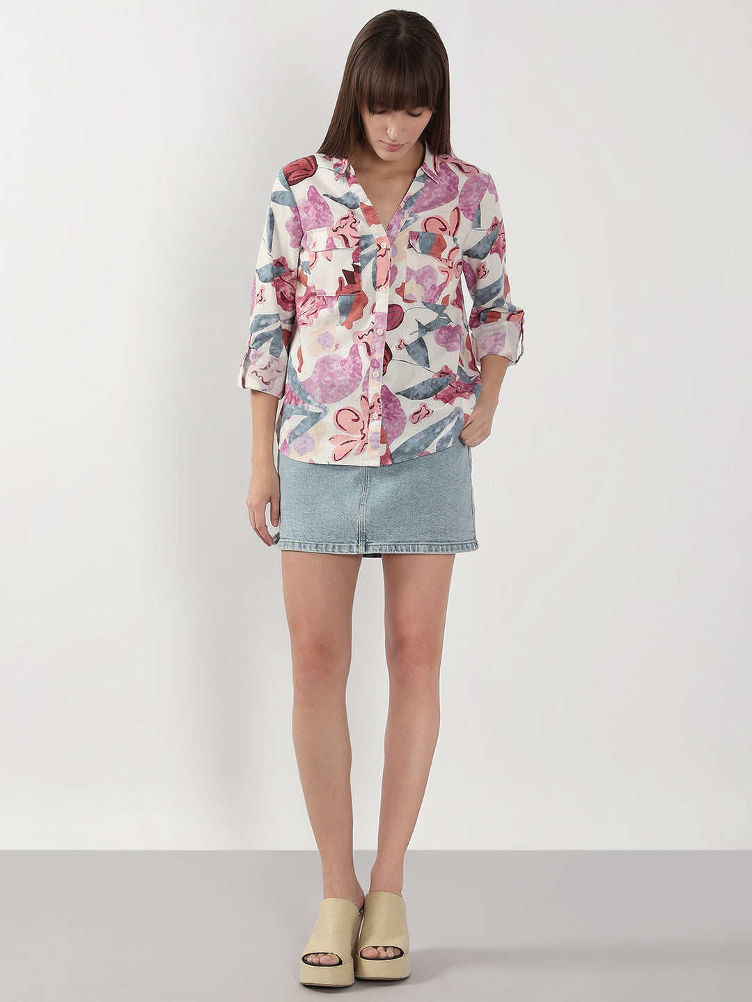 Pink Printed Full Sleeves Shirt