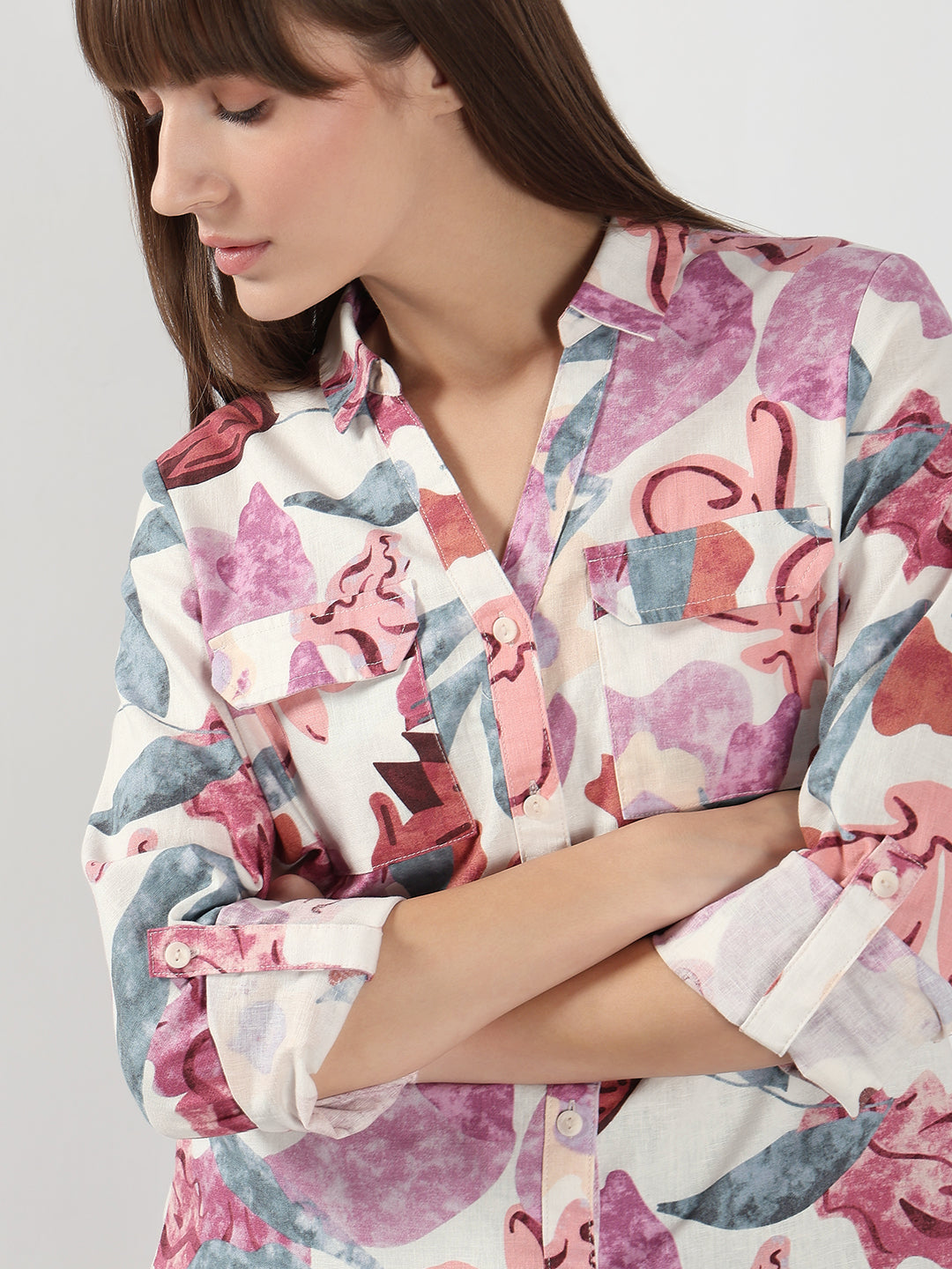 Pink Printed Full Sleeves Shirt
