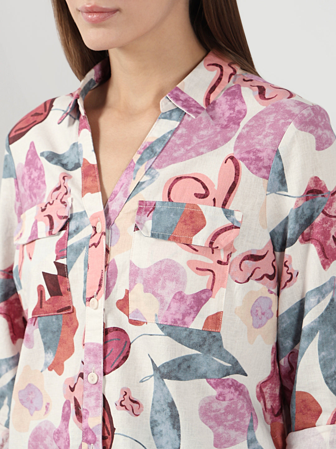 Pink Printed Full Sleeves Shirt