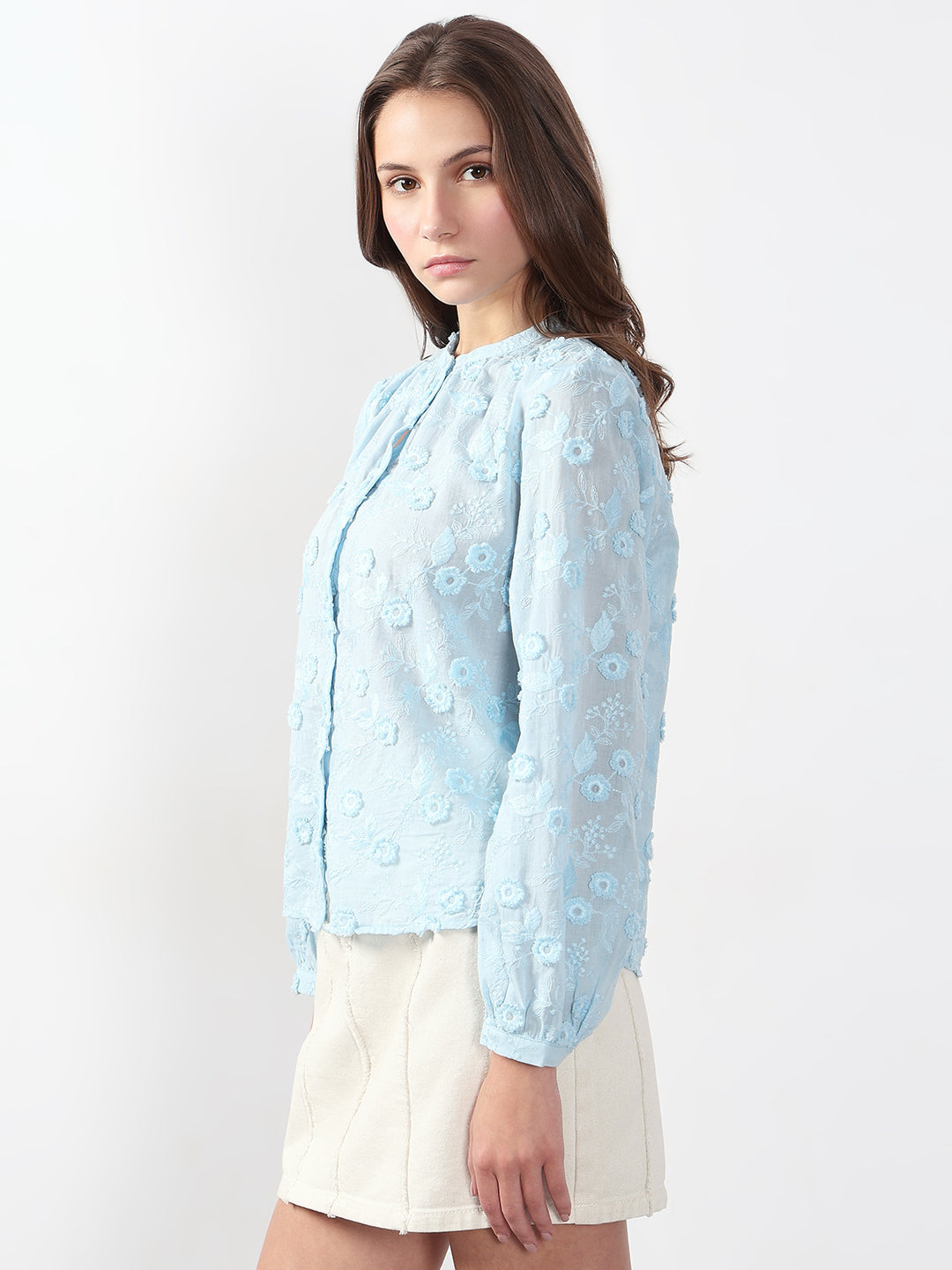 VERO MODA Blue 3D Floral Embroidery Shirt