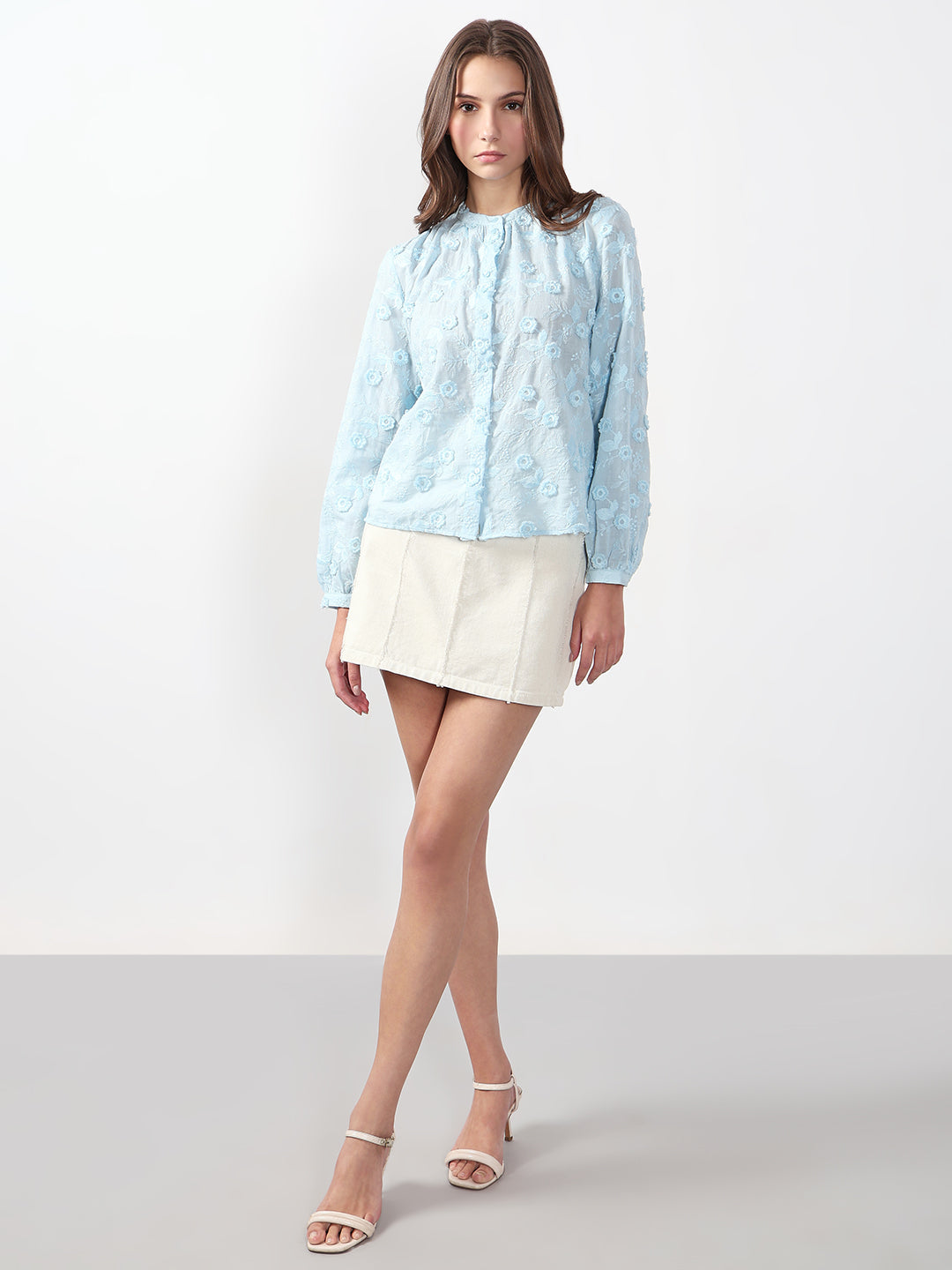 VERO MODA Blue 3D Floral Embroidery Shirt