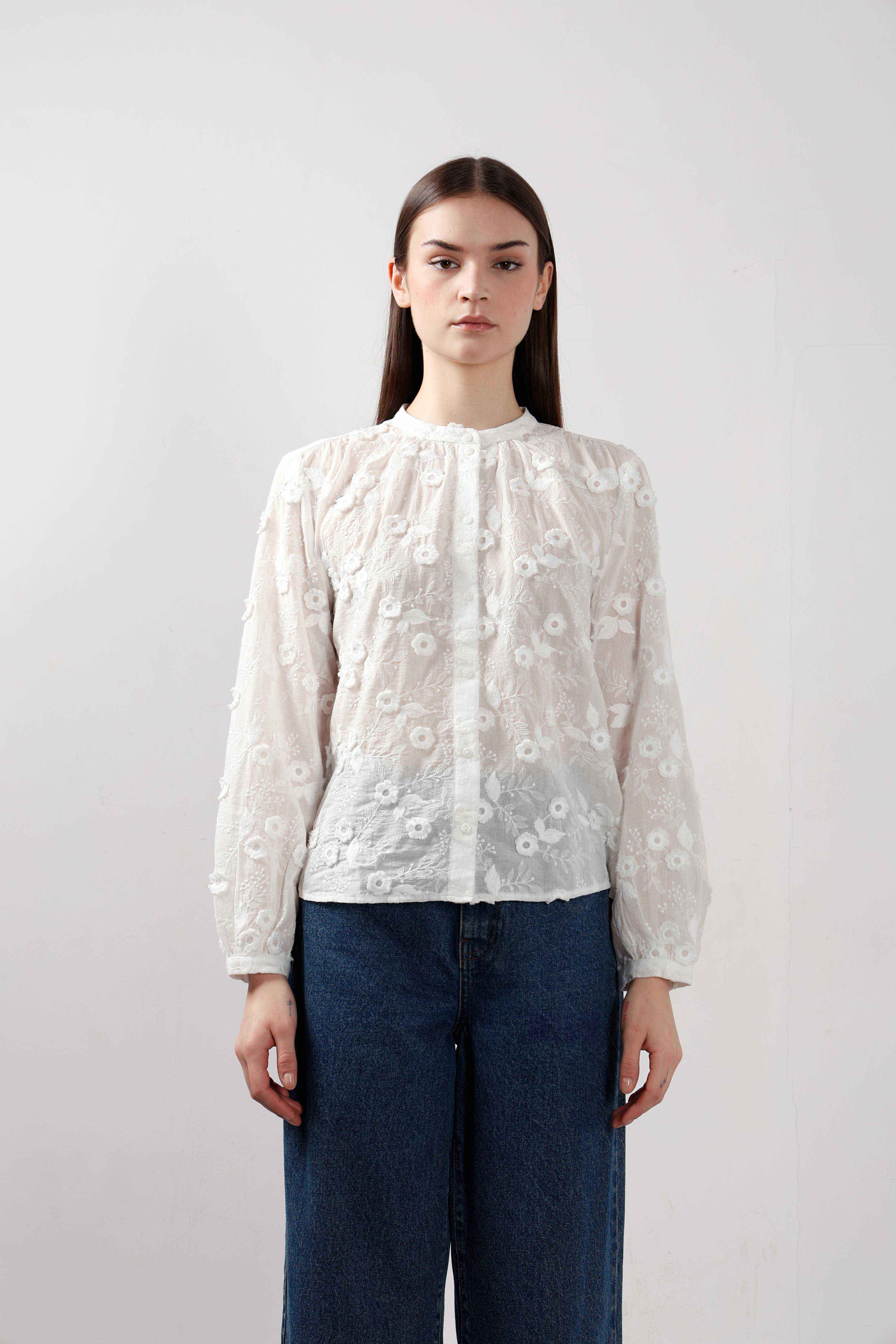 Vero Moda White 3D Embroidery Shirt