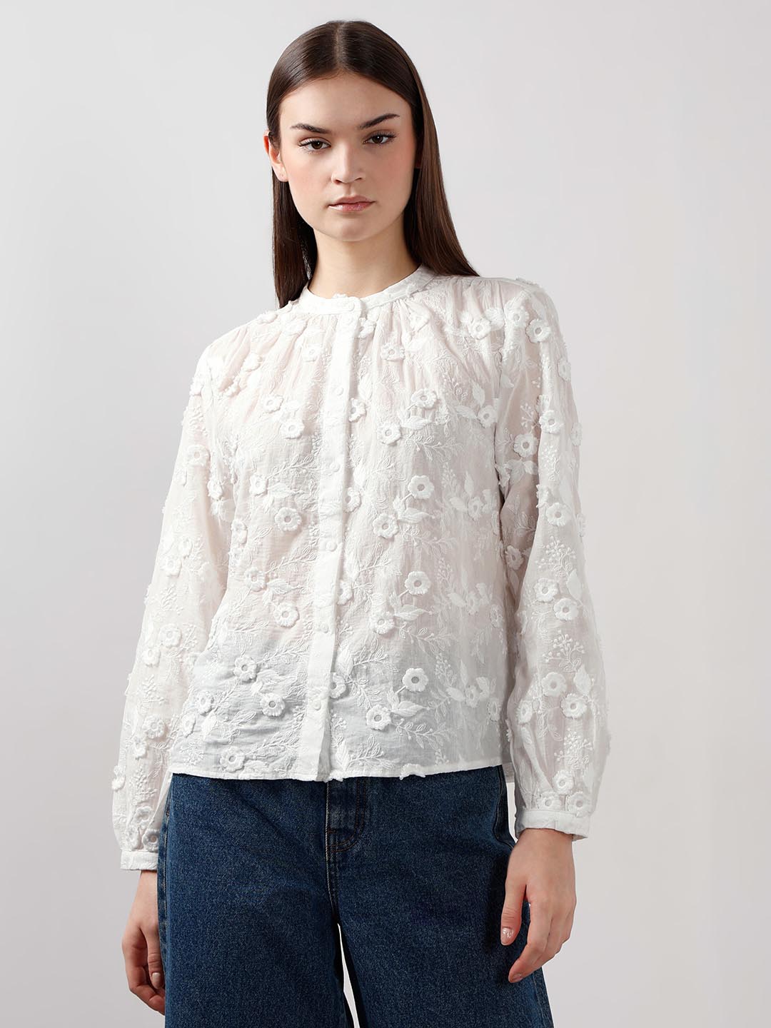 Vero Moda White 3D Embroidery Shirt