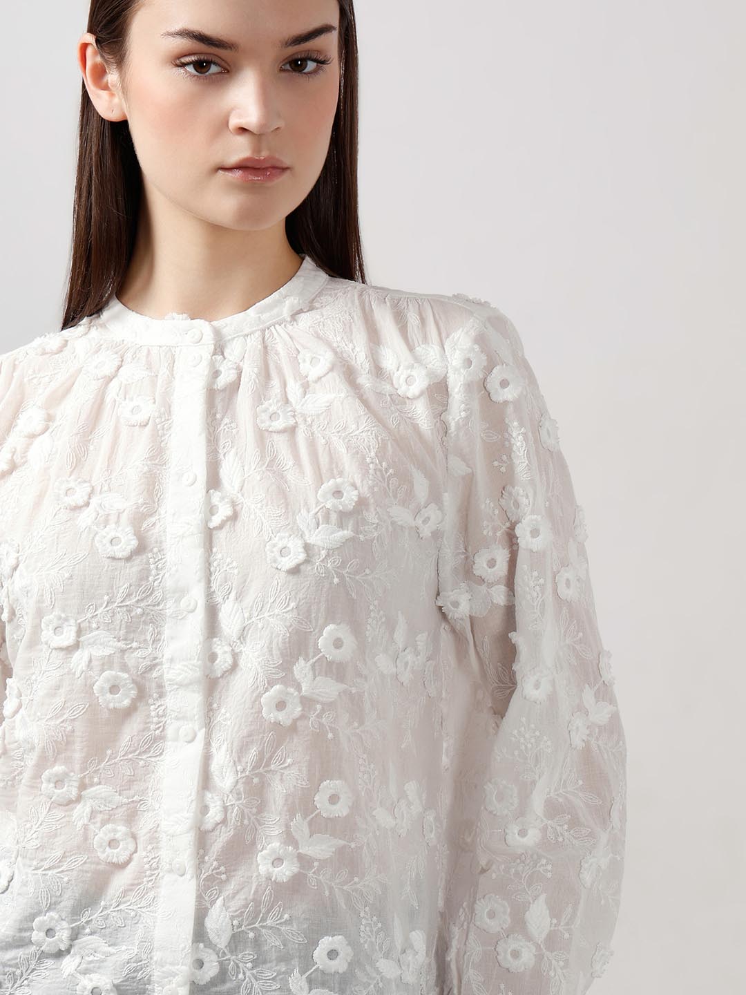Vero Moda White 3D Embroidery Shirt