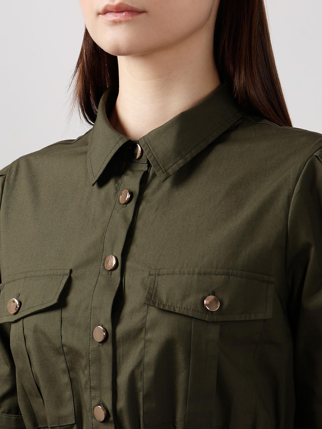 Vero Moda Green Cotton Shirt Dress