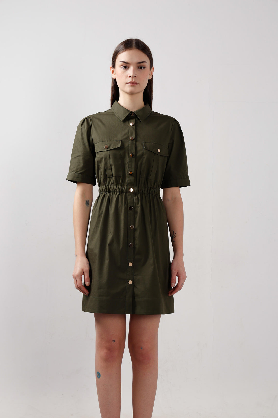 Vero Moda Green Cotton Shirt Dress