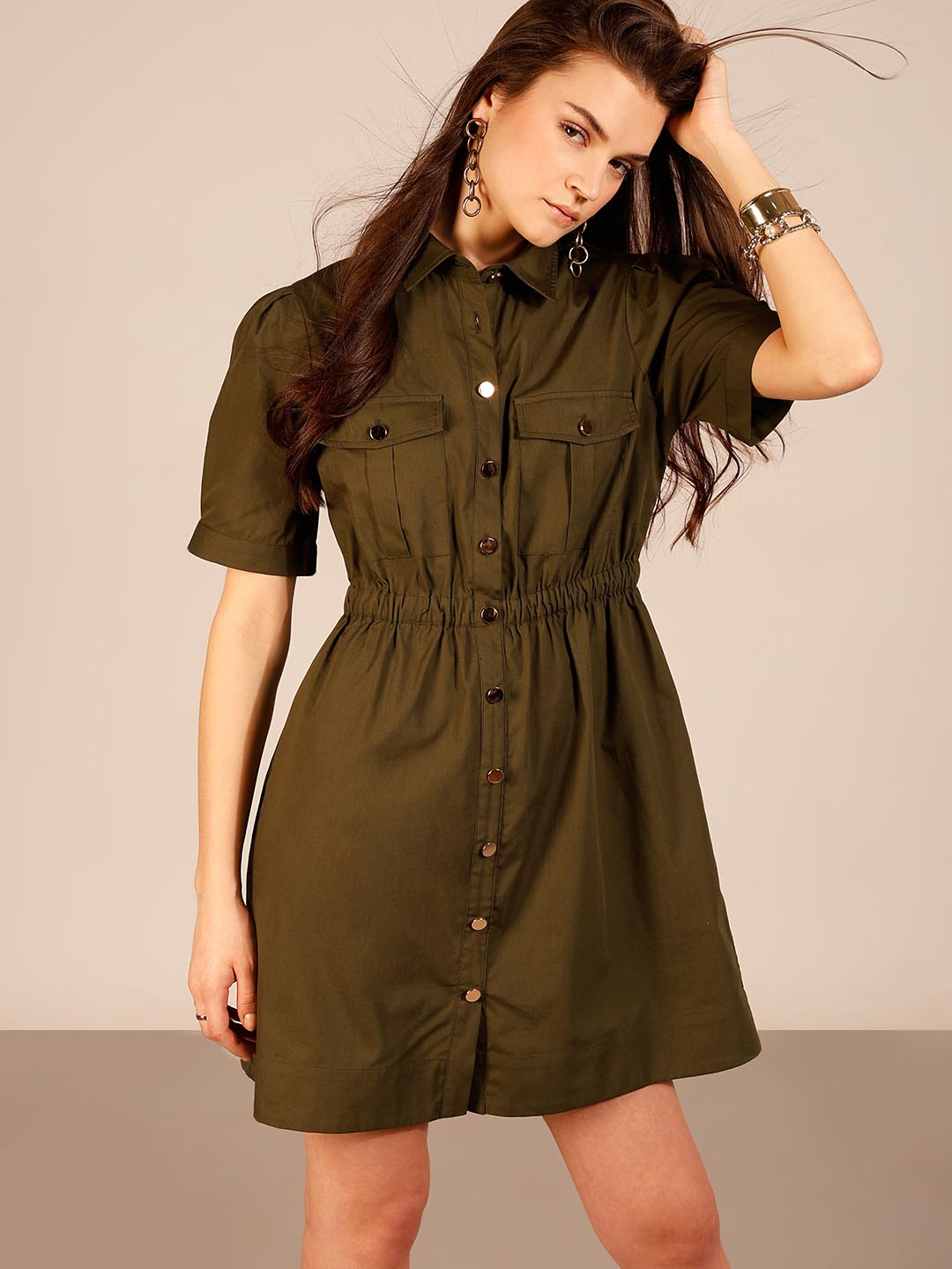 Vero Moda Green Cotton Shirt Dress