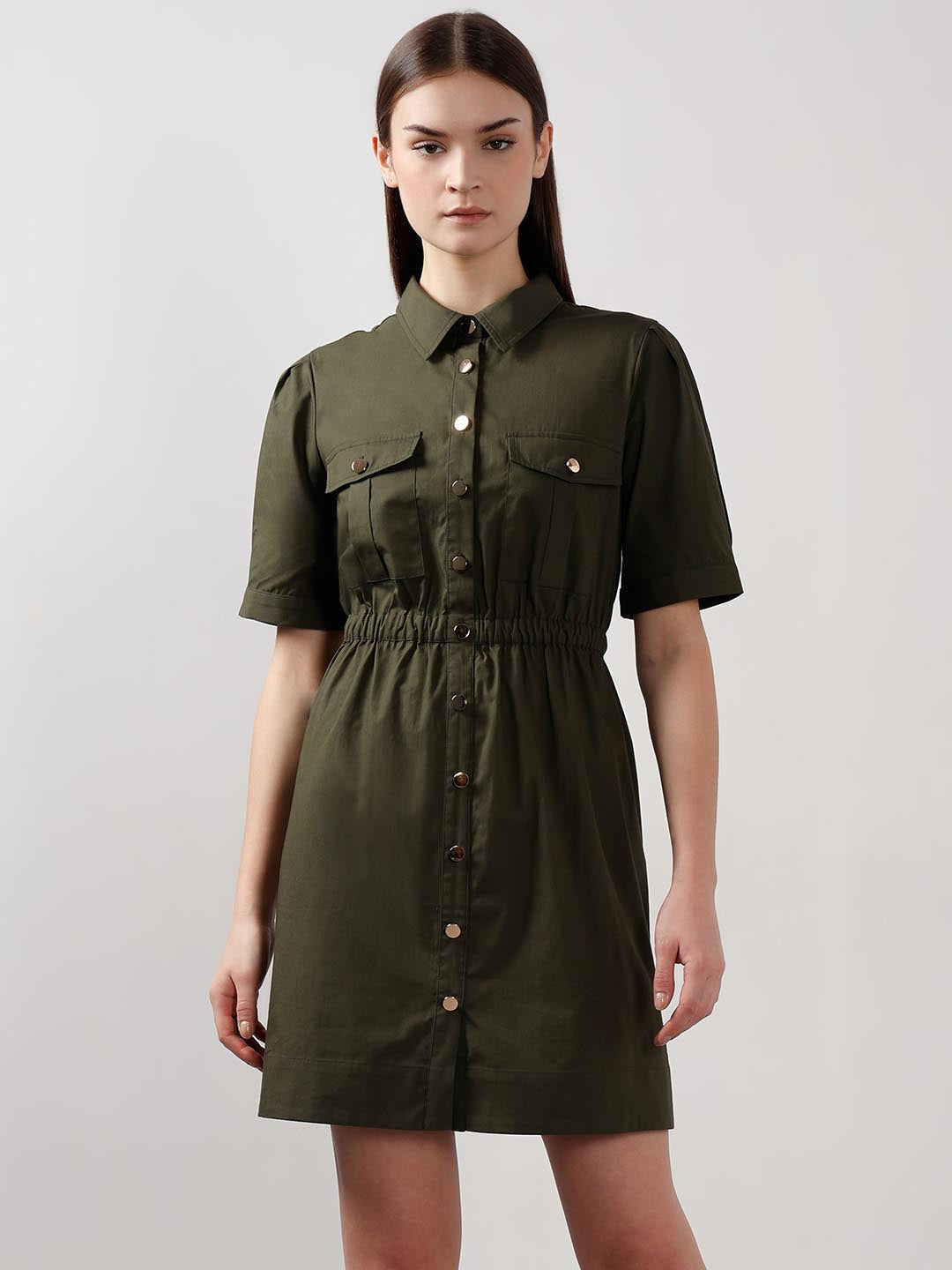 Vero Moda Green Cotton Shirt Dress